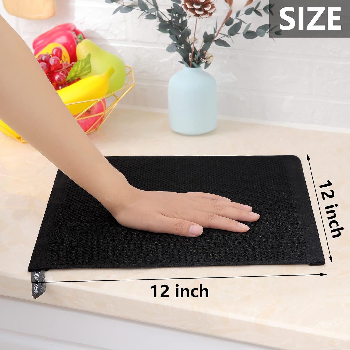 Homaxy 100% Cotton Waffle Weave Kitchen Dish Cloths 6-Pack, Black | 12 x 12 Inches, Ultra Soft Absorbent Dish Towels, Quick Drying Dish Rags with Hanging Loop