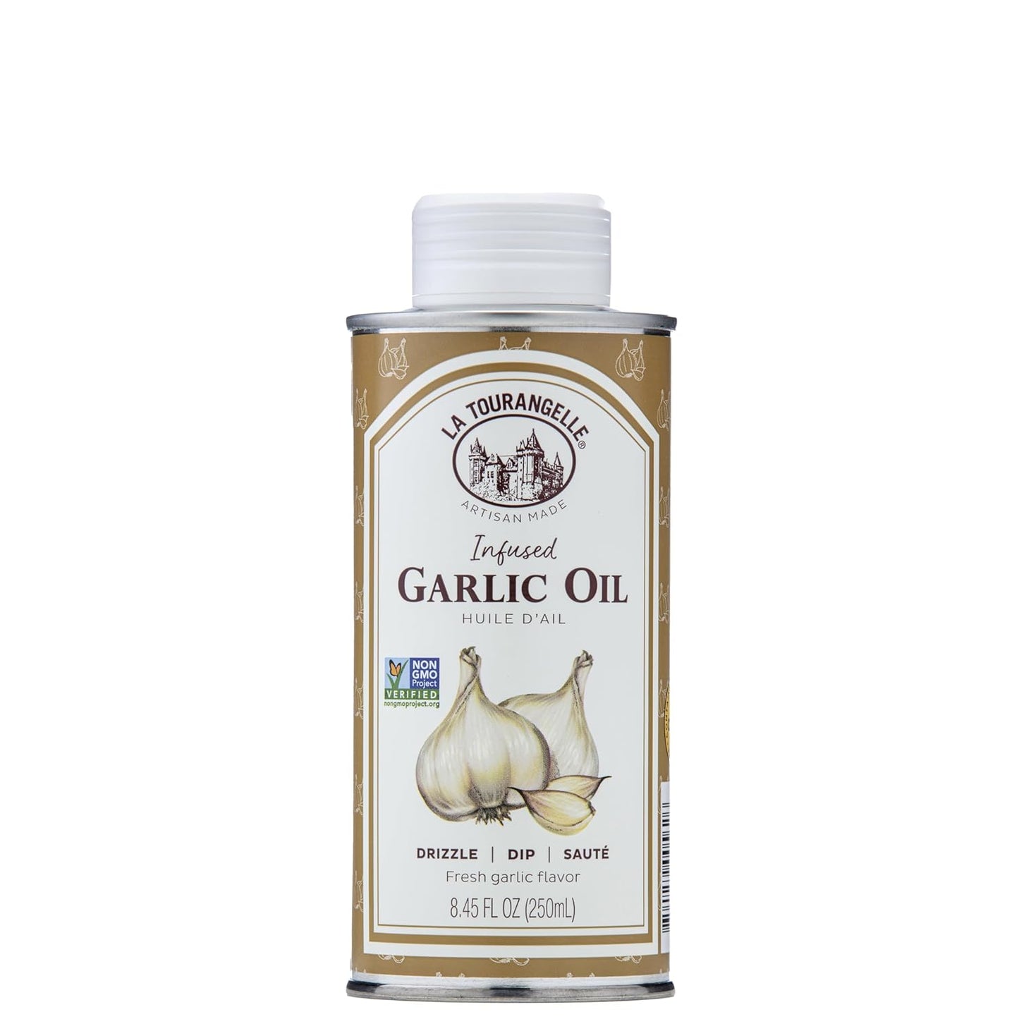 La Tourangelle, Garlic Oil, High Oleic Oil for Cooking Pastas, Salad Dressings, Drizzle on Popcorn, Irresistible Aroma and Flavor, 8.45 Fl Oz