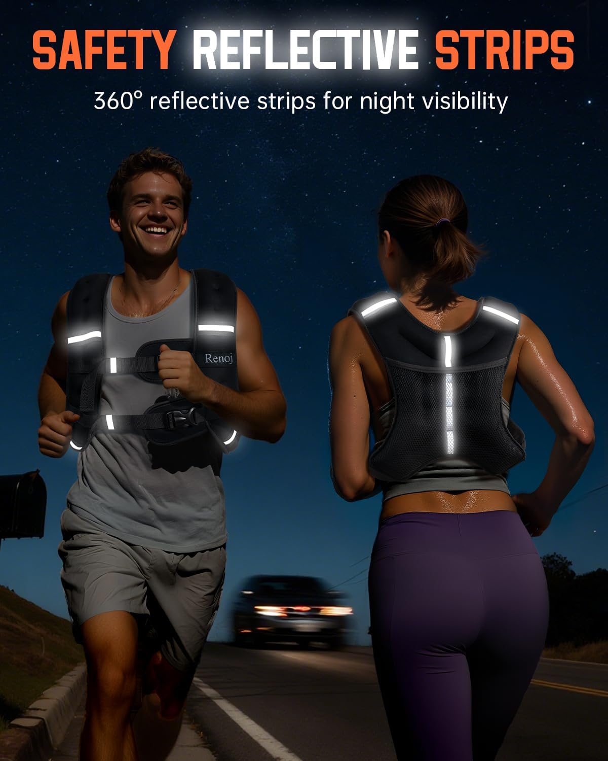 Renoj Weighted Vest for Fitness: 6lb-20lb Fixed Weights, Reflective Strips, Storage Pocket