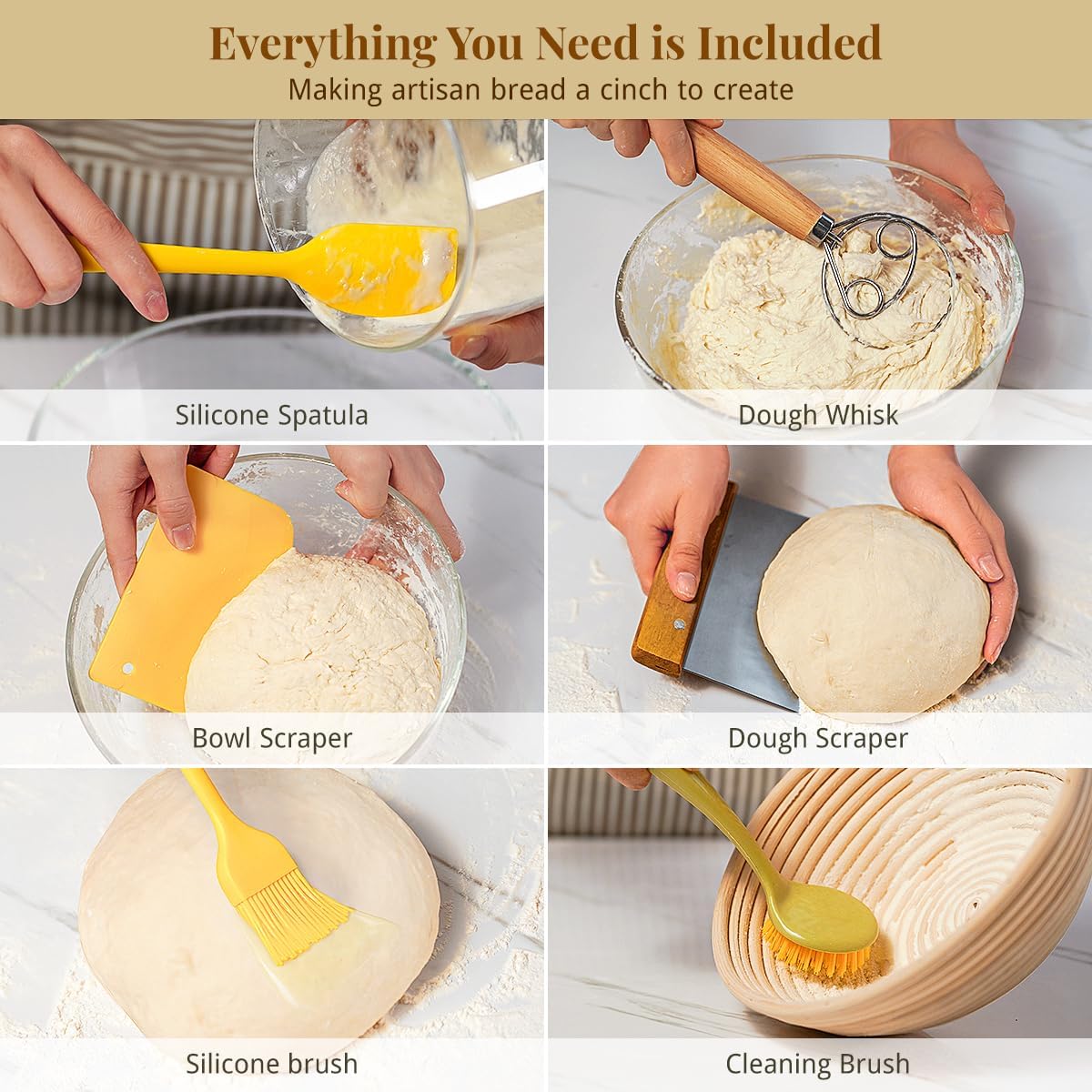 BAVIFY Sourdough Starter Kit, Banneton Bread Proofing Baskets Set | Complete Sourdough Bread Baking Supplies, Beginner Friendly Bread Making Kit, 9 in Round and 10 in Oval Rattan Banneton