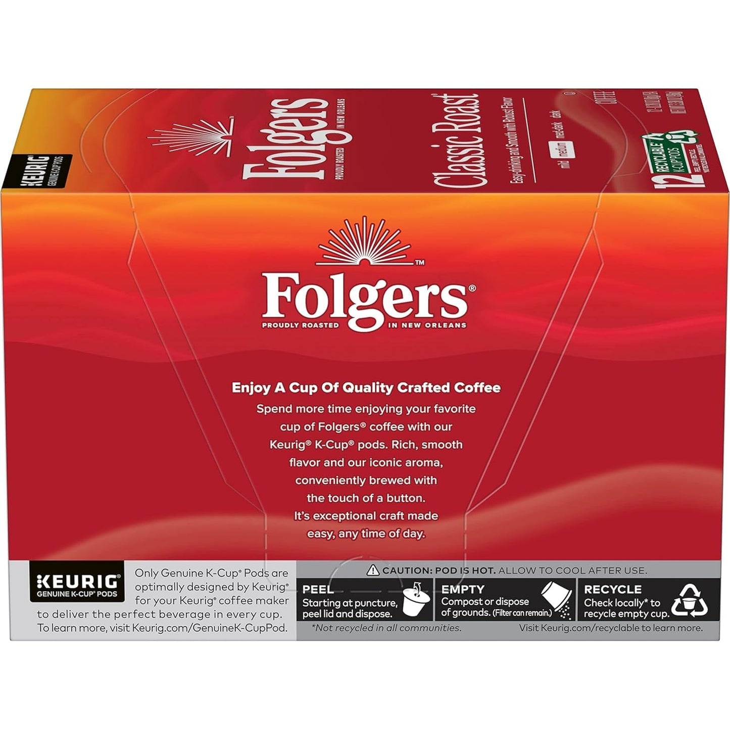 Folgers Classic Roast Medium Roast Coffee Keurig K-Cup Pods 12 Count Boxes Pack of 6