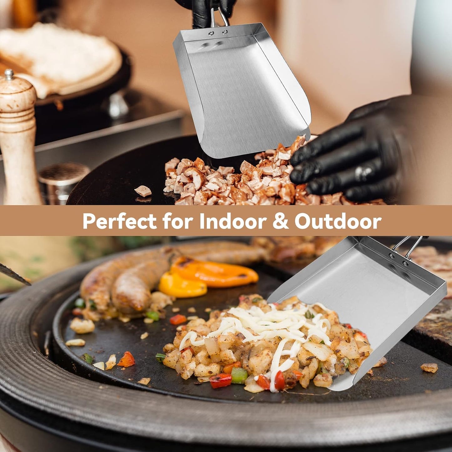 Stanbroil Large Griddle Scoop Spatula Food Mover for Rice, Veggies & More | Stainless Steel, 7" Wide, Moves More Food at Once, Flat Top Grill Tool, Ideal for Stir Fry, Fried Rice & Teppanyaki