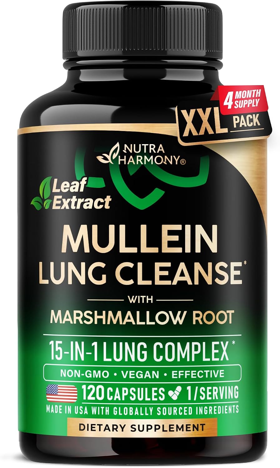 Mullein Lung Detox Supplement with Mullein Leaf 10:1 Extract and 15-in-1 Lung Support
