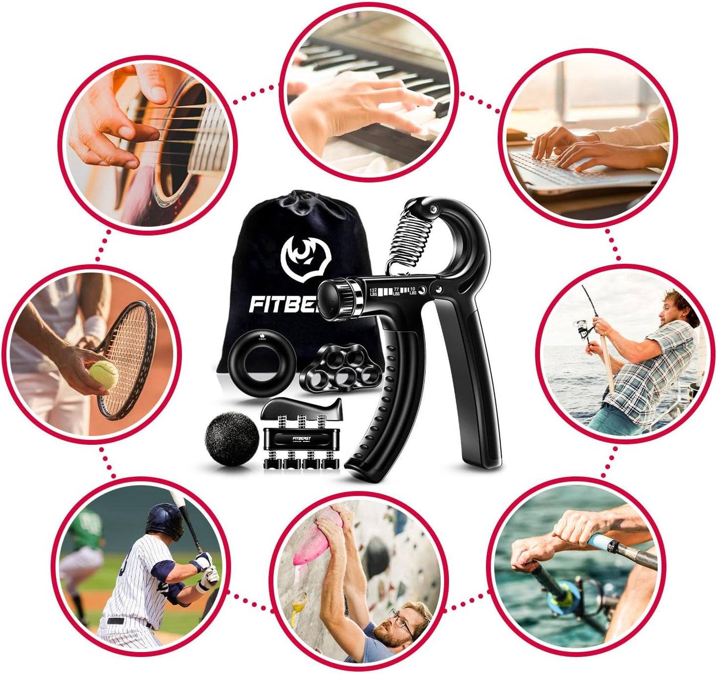 FitBeast Grip Strengthener Kit - 5 Adjustable Resistance Hand Grips for Forearm Workout