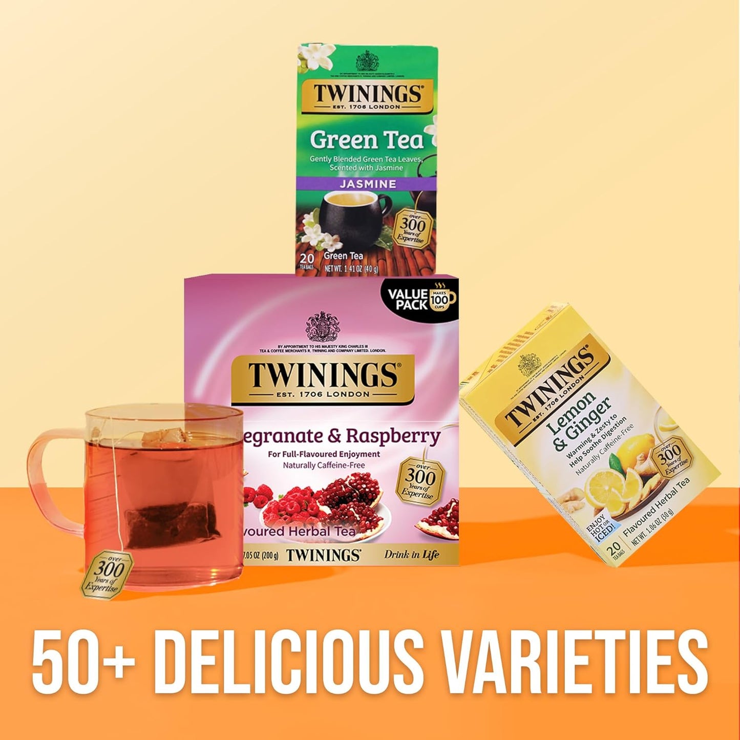 Twinings Pomegranate & Raspberry Herbal Tea Individually Wrapped Bags, 100 Count, Naturally Caffeine-Free
