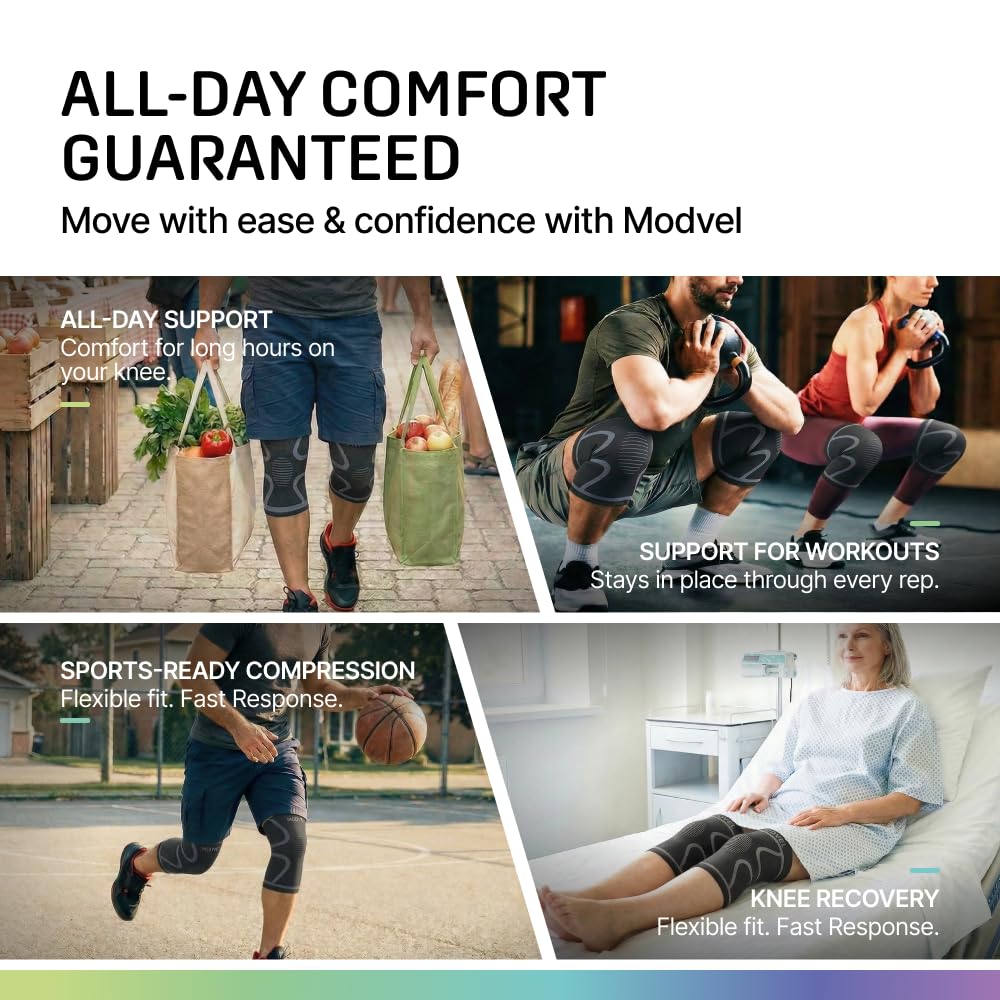 Modvel 2 Pack Knee Brace for Women and Men - Knee Support