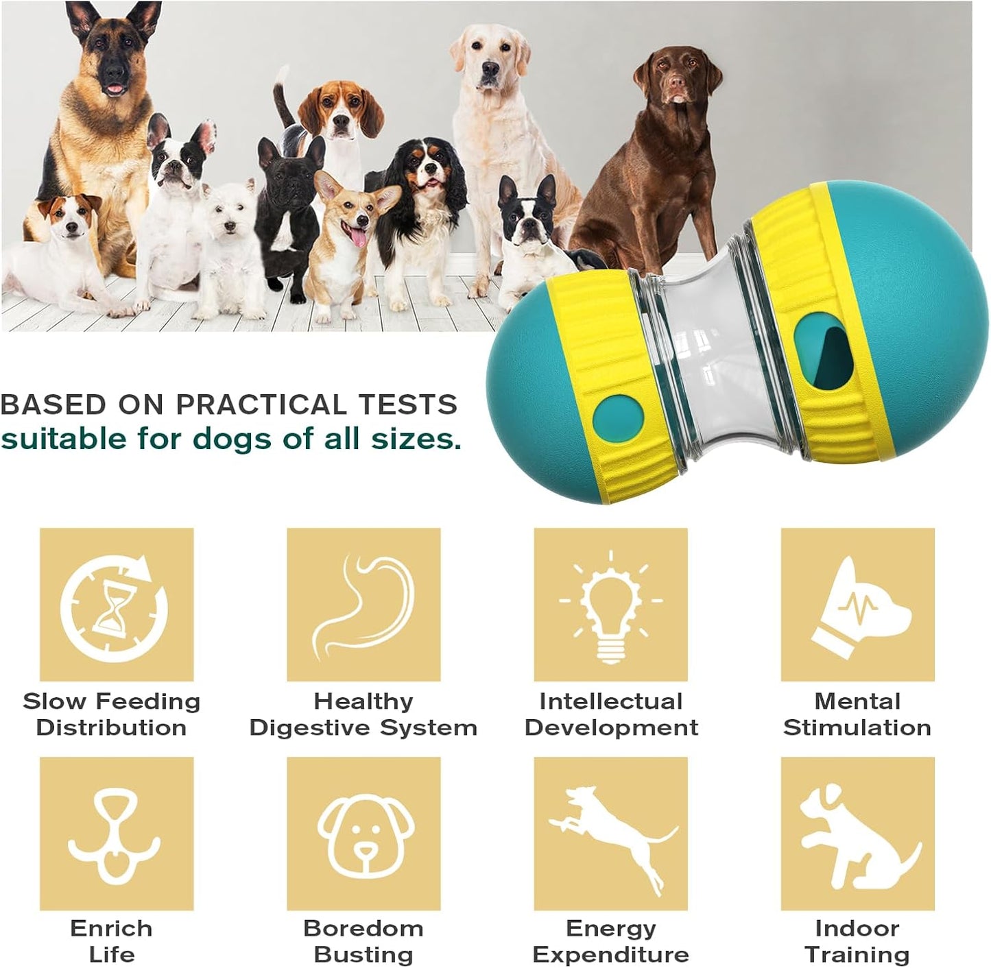 Dog Puzzle Toy Adjustable Treat Dispensing Ball Food Dispenser Tough Slow Feeder Puppy Enrichment Training Toy Pet Interactive Chase Toys for Small Medium Large Dogs to Keep Them Busy, Green