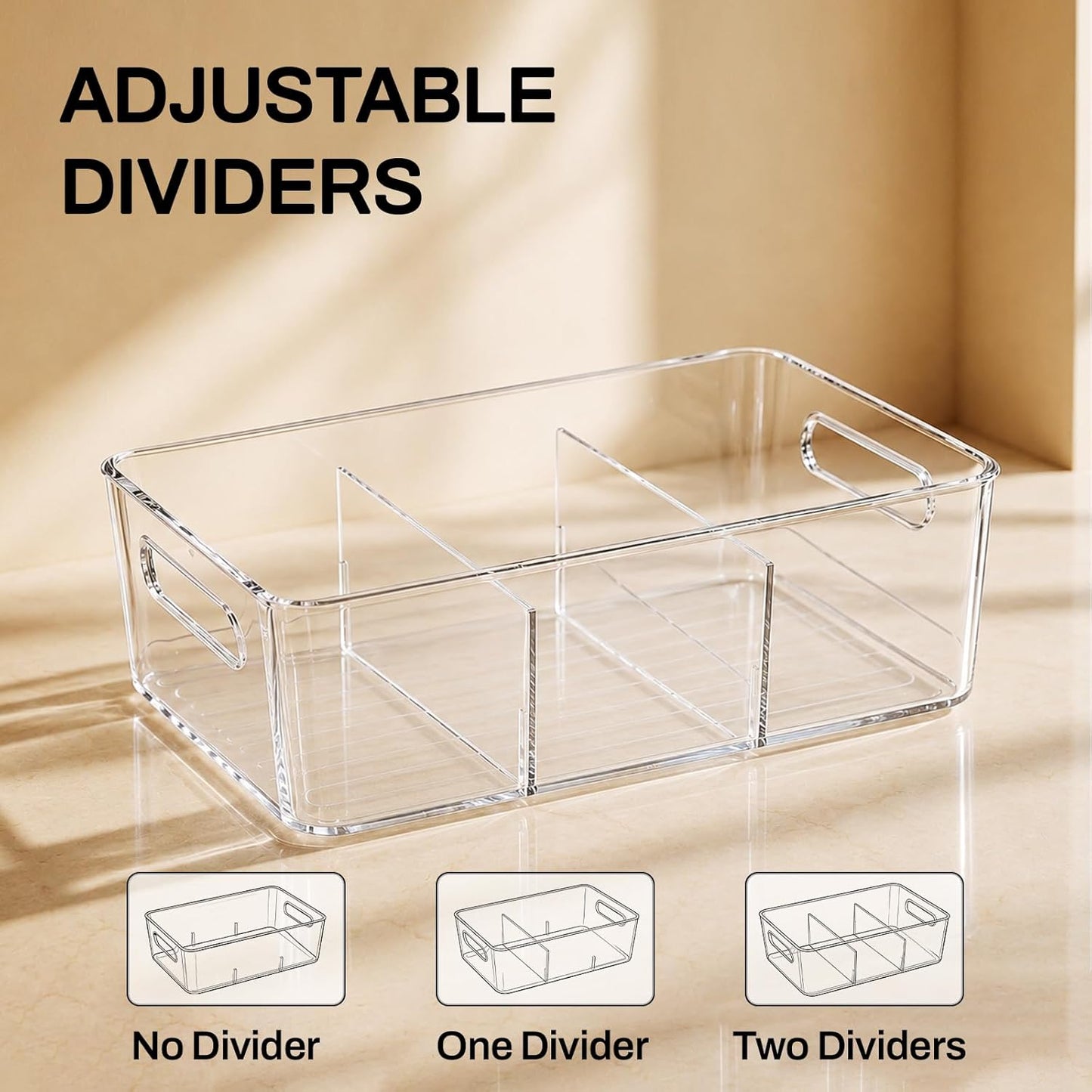 Mpotmiy 6 Pack Pantry Organizers and Storage,Clear Plastic Containers with 2 Dividers for Kitchen,Fridge Organization and Storage,Acrylic Bins for Pounches,Spice Packet,Snack organzier