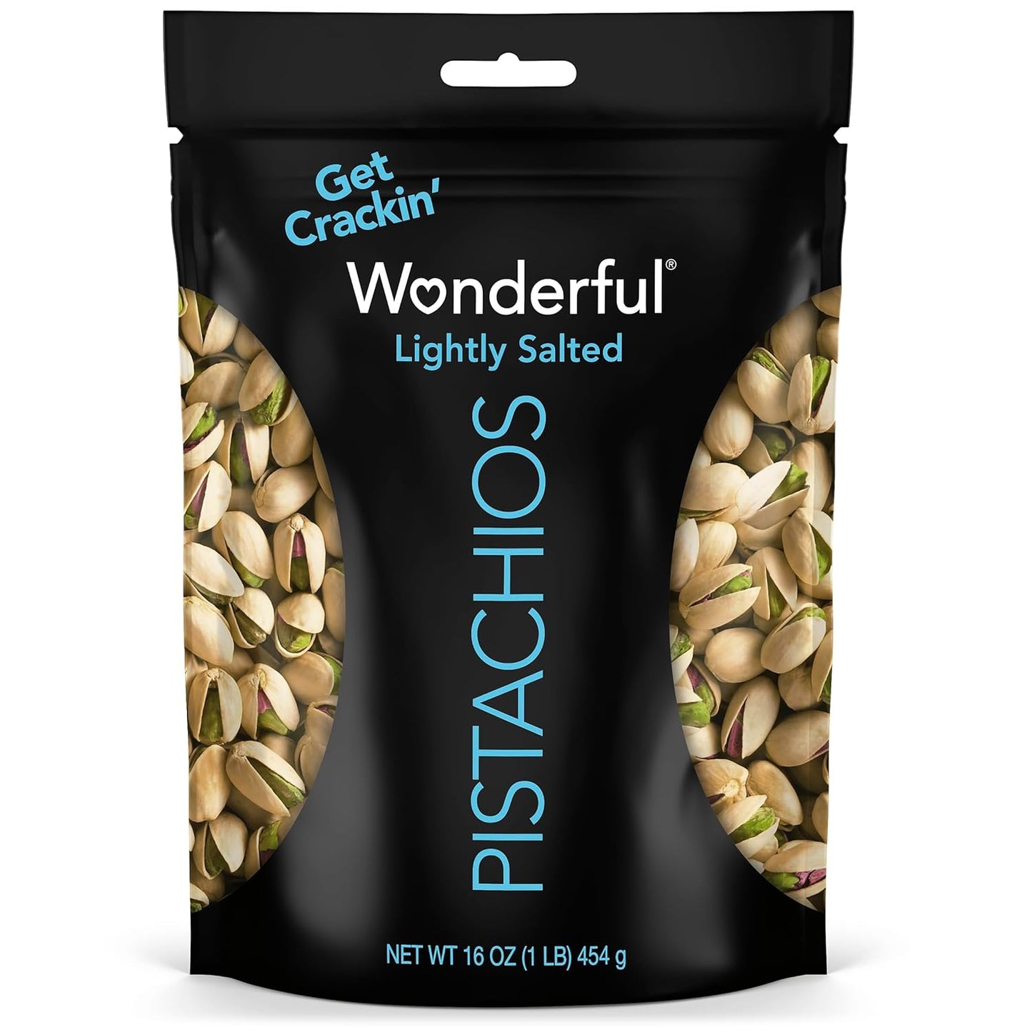 Wonderful Lightly Salted In-Shell Pistachios, Gluten Free, Plant Based Protein, 16 Ounce Resealable Bag
