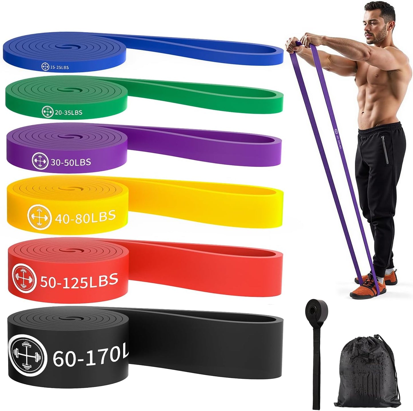 Exercise Bands Set of 6 Resistance Bands for Home Workout