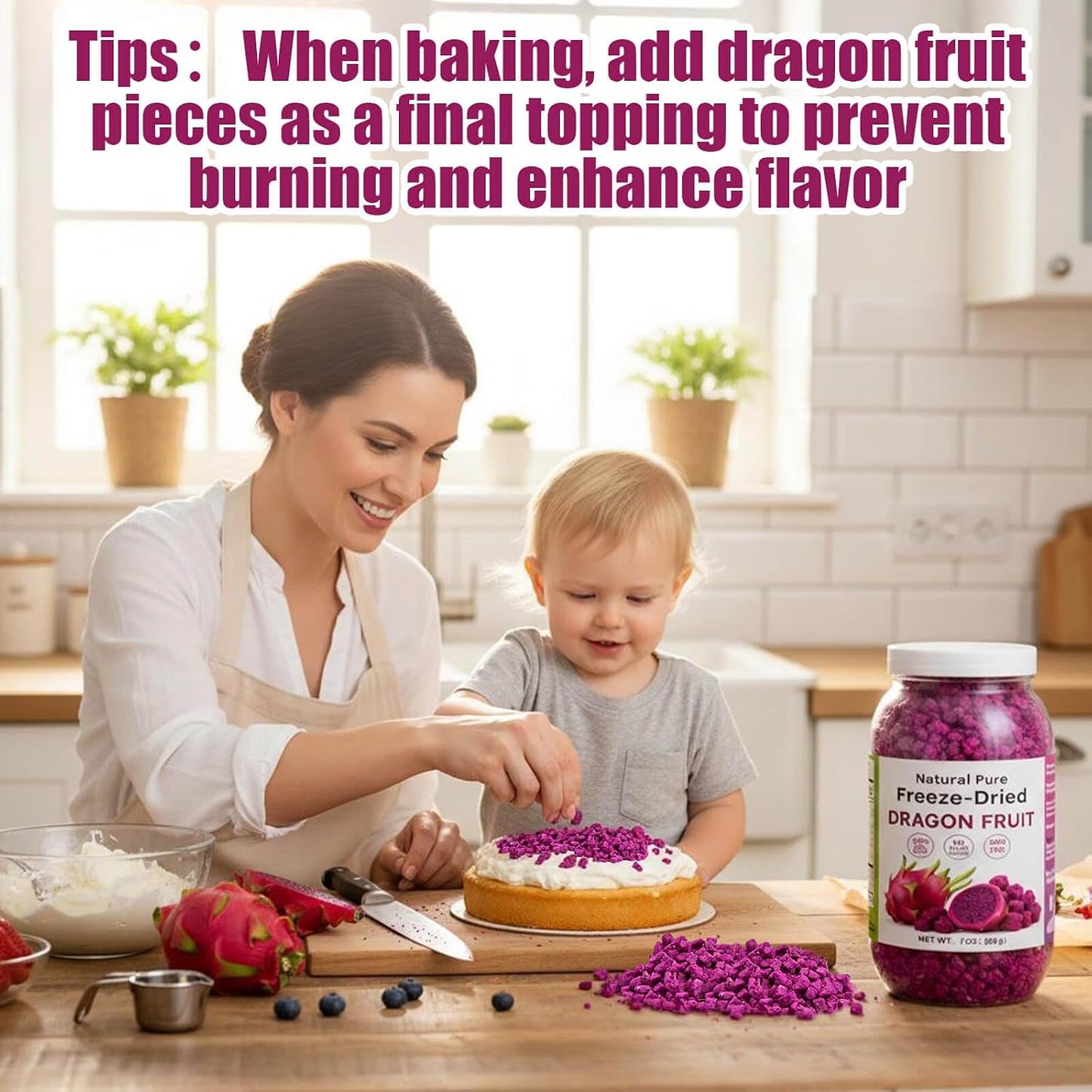 Freeze Dried Dragon Fruit Pieces, 7oz, 100% Natural, Gluten-Free, Vegan