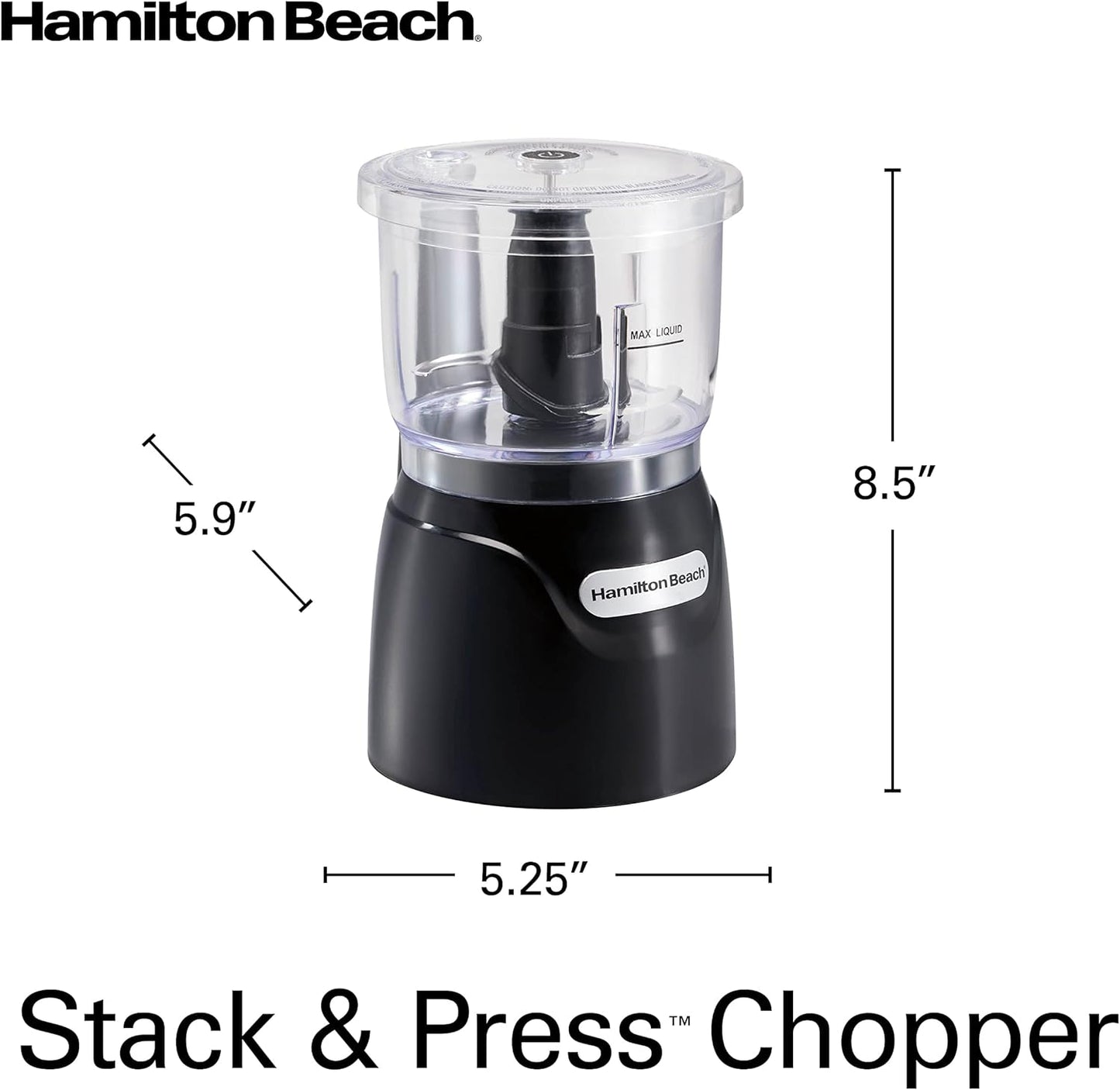 Hamilton Beach 3 Cup Electric Vegetable Chopper & Mini Food Processor | Simple Stack & Press Design | 350 Watts & Stainless Steel Blades For Dicing, Mincing & Puree | Dishwasher Safe | Black
