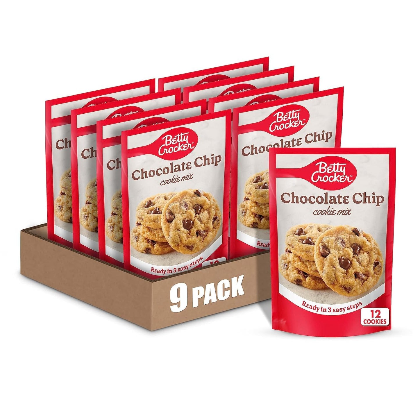 Betty Crocker Chocolate Chip Cookie Mix, 7.5 oz, Pack of 9, Makes 12 Cookies