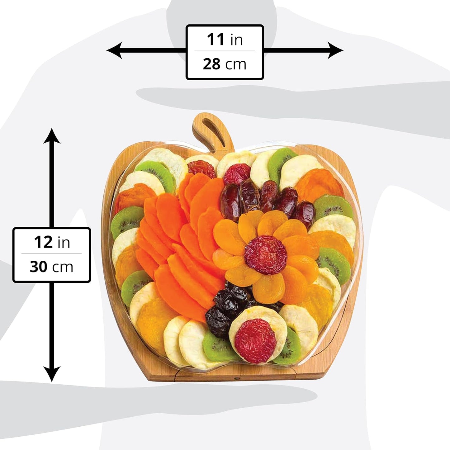 Dried Fruit Gift Basket with Exotic Fruits and Wooden Tray