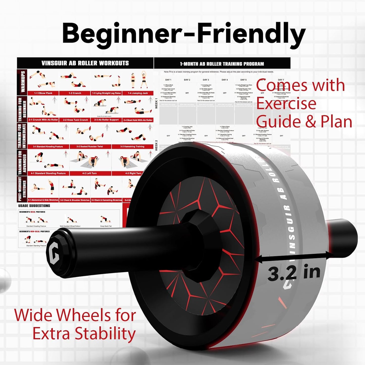 VINSGUIR Ab Roller Wheel with Knee Pad for Full-Body Strength Training