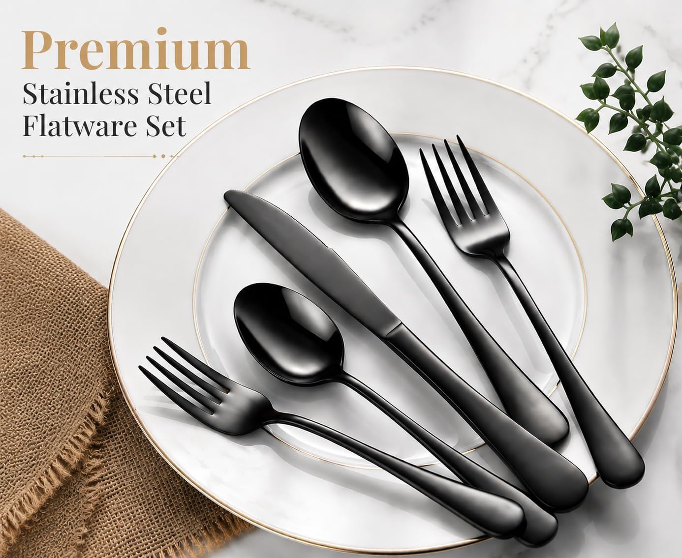 JUNLIN 49 Pieces Black Silverware Set with Steak Knives, Stainless Steel Silverware with Organizer Flatware Utensils Set for 8, Forks and Spoons Silverware Set Cutlery Set
