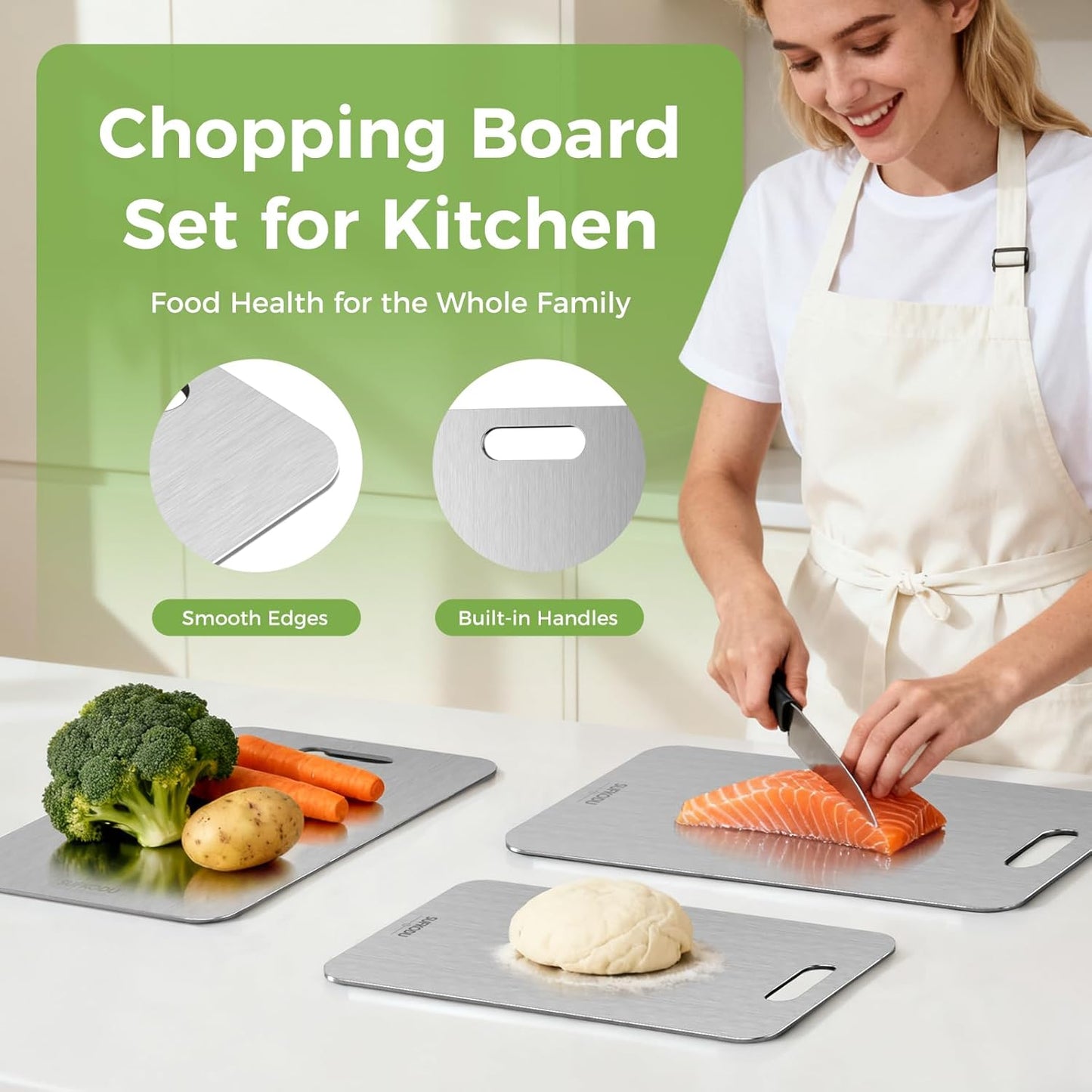 Titanium Cutting Board Set of 3, 100% Double-Sided Titanium Cutting Boards for Kitchen, Dishwasher Safe Non-Toxic Chopping Boards for Meat, Vegetables, Fruits, Raw and Cooked Food Prep (M+L+XL)