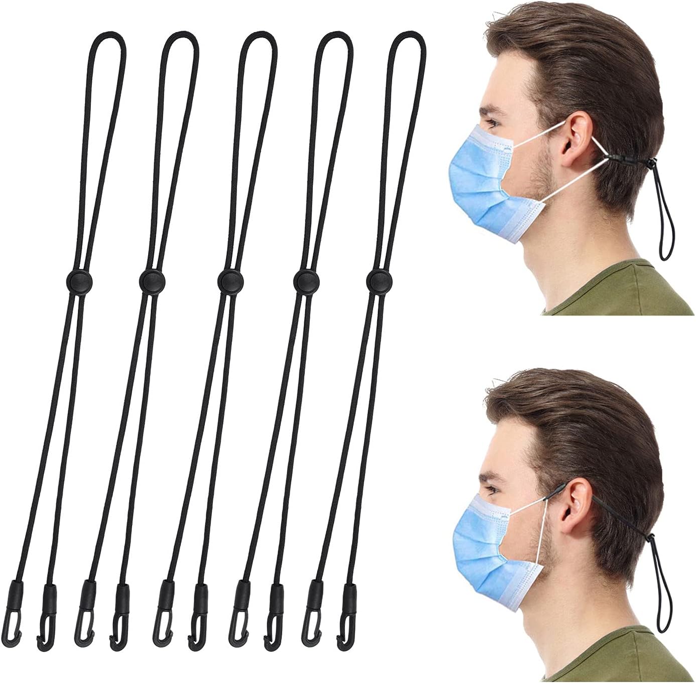 Zasie Face Mask Holder and Extender Strap for Kids and Adults, 5 Pack