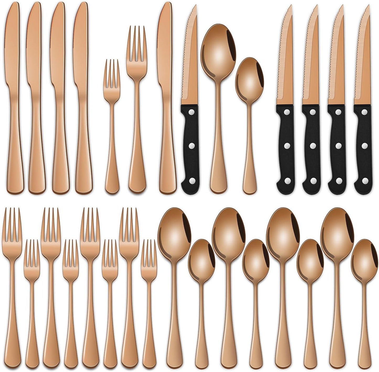 24-Piece Silverware Set with Steak Knives,Flatware Set Service for 4 Person, Food-Grade Stainless Steel Cutlery Set,Includes Knife Spoon And Fork, Mirror Finished Utensil Sets for Home Restaurant