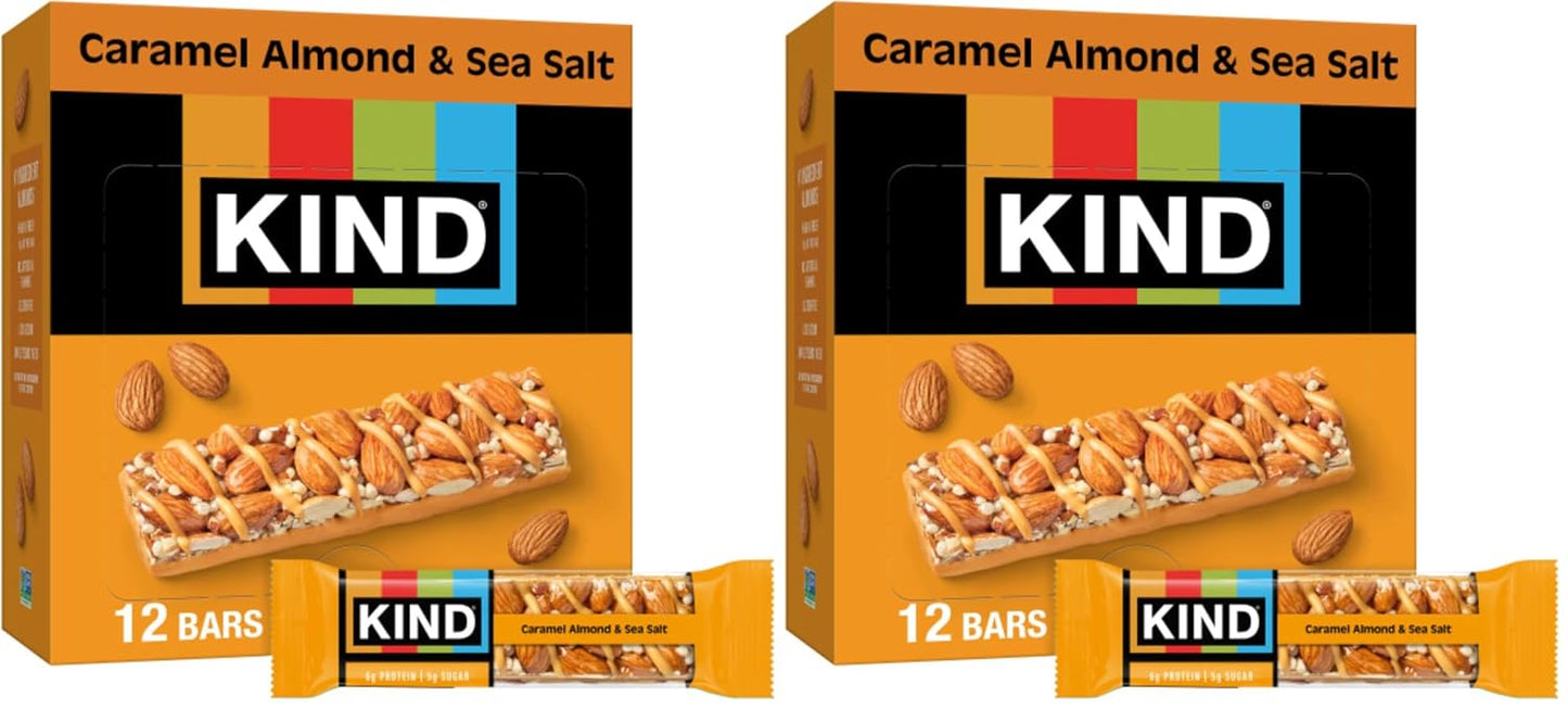 KIND Snack Bars, Caramel Almond & Sea Salt, Gluten Free, Low Sugar, High Fiber, 12 Count