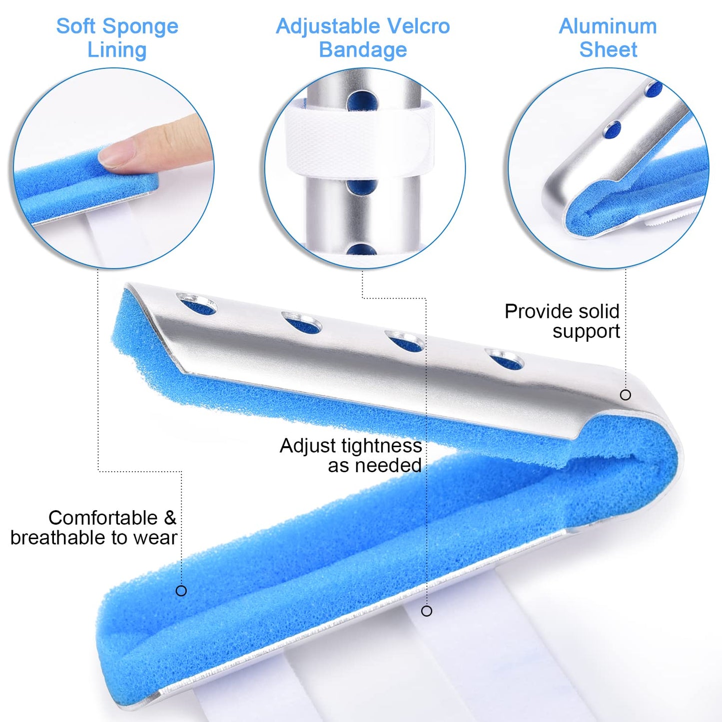 Sopito Finger Splint, 3PCS Finger Support Brace for Arthritis and Immobilization, Blue