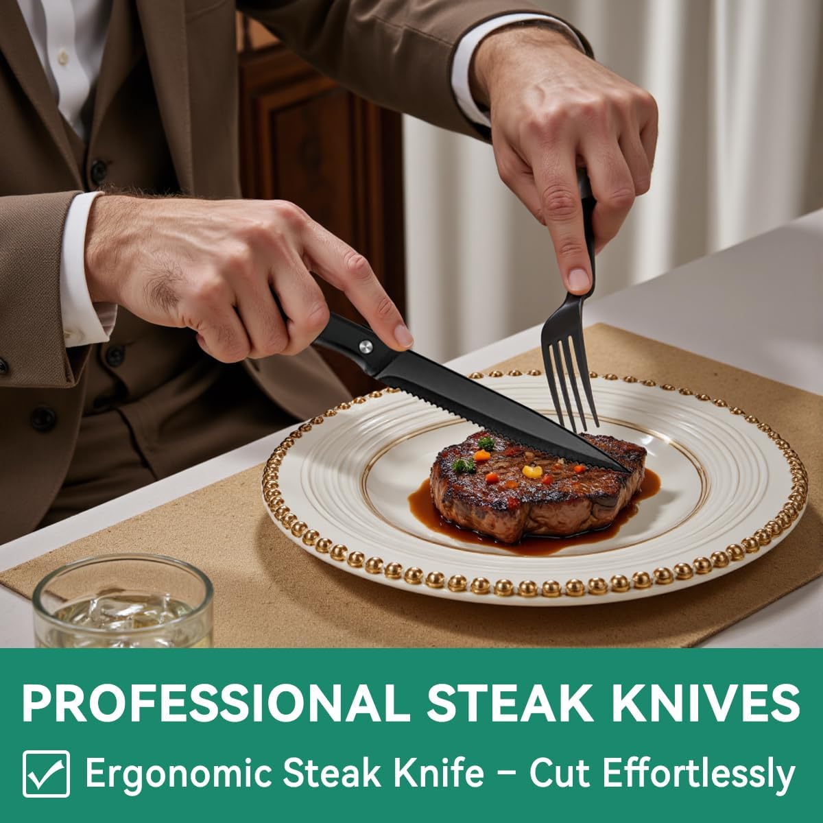 JUNLIN 49 Pieces Black Silverware Set with Steak Knives, Stainless Steel Silverware with Organizer Flatware Utensils Set for 8, Forks and Spoons Silverware Set Cutlery Set