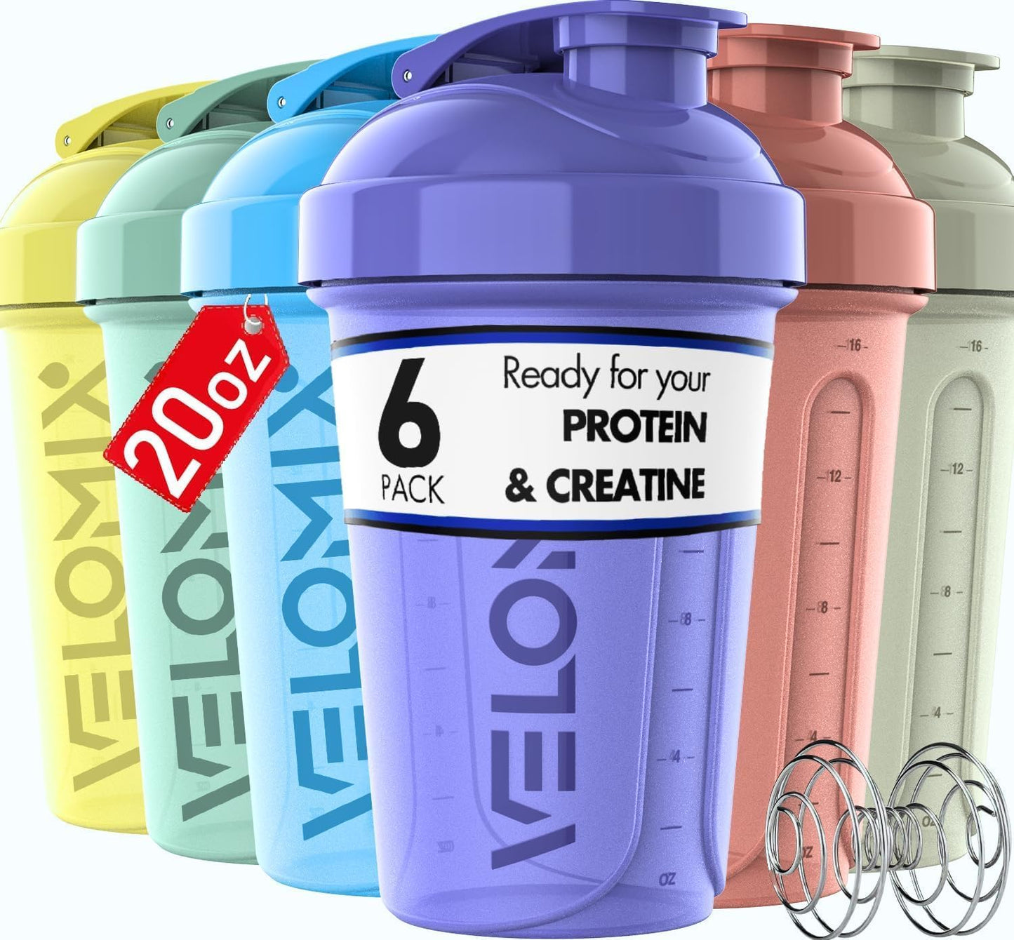 VELOMIX 20oz Protein Shaker Bottle, Leak-Proof, Dishwasher Safe