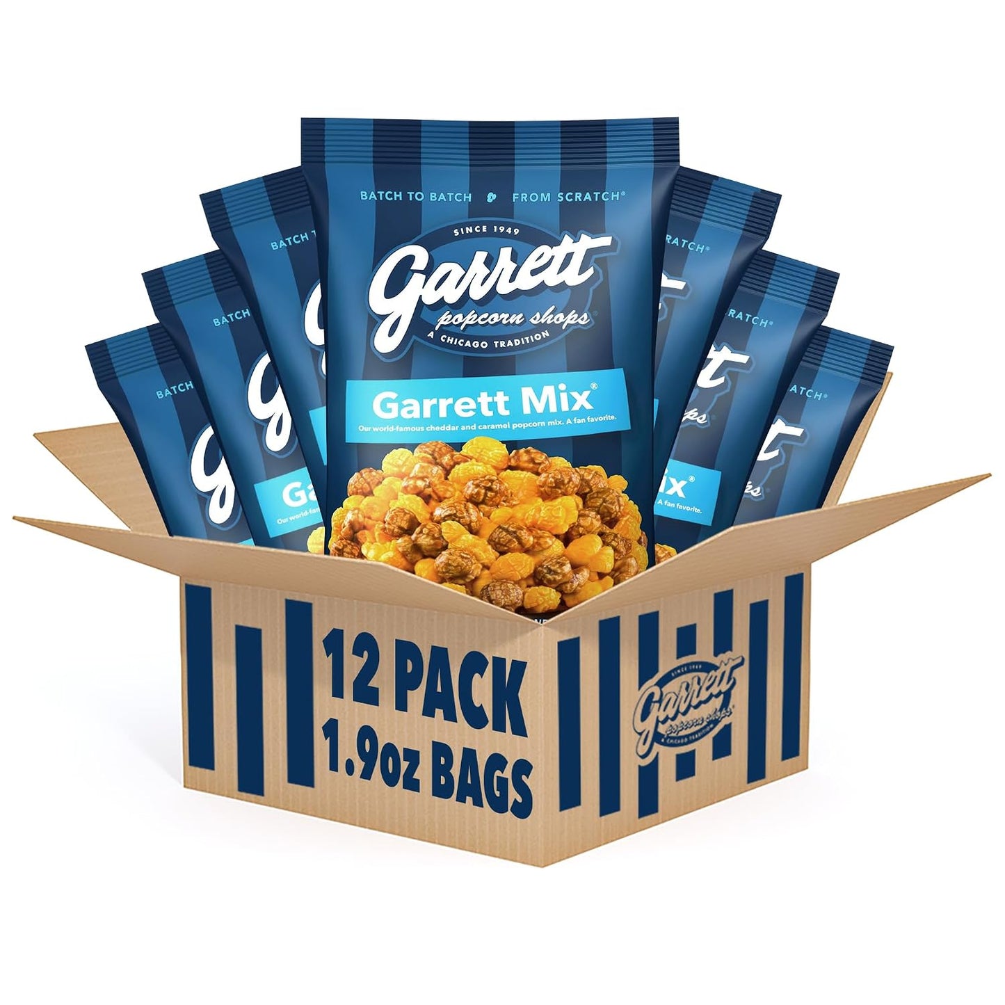 Garrett Popcorn Mix, Cheese and Caramel Popcorn, Gluten Free, 1.9 Ounce Bags, Pack of 12