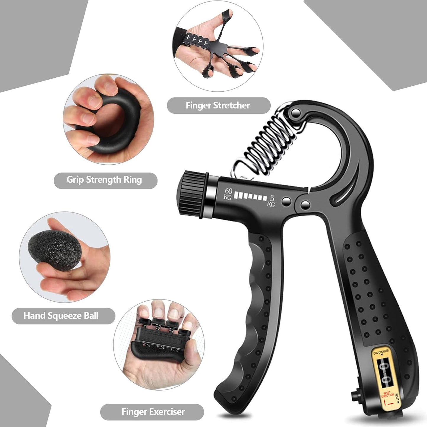 Grip Trainer Set: Forearm Strengtheners, Finger Trainers, Counting Grips, Balls (5-Pack)
