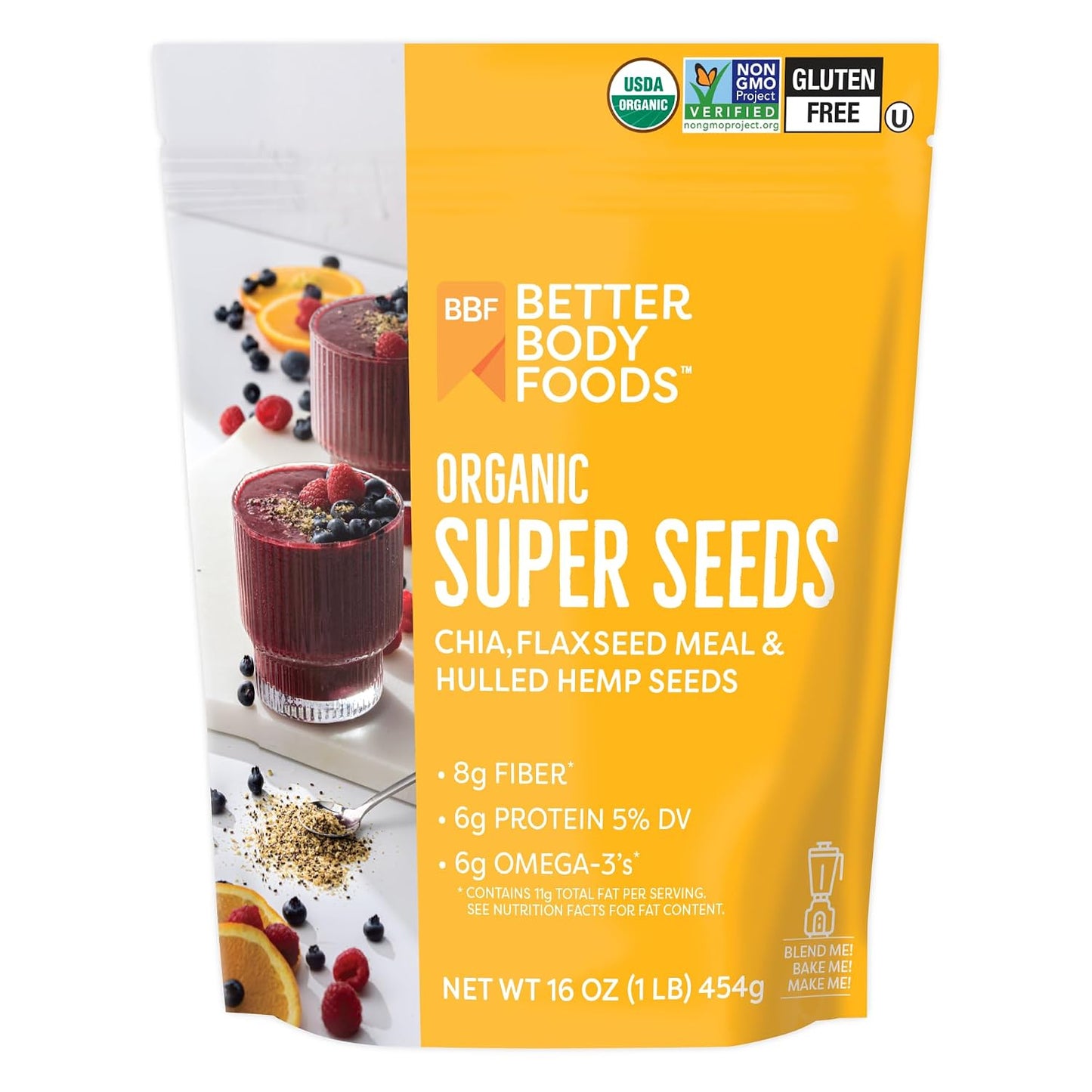 BetterBody Foods Superfood Organic Super Seeds - Blend of Chia, Flax, Hemp, 1lb