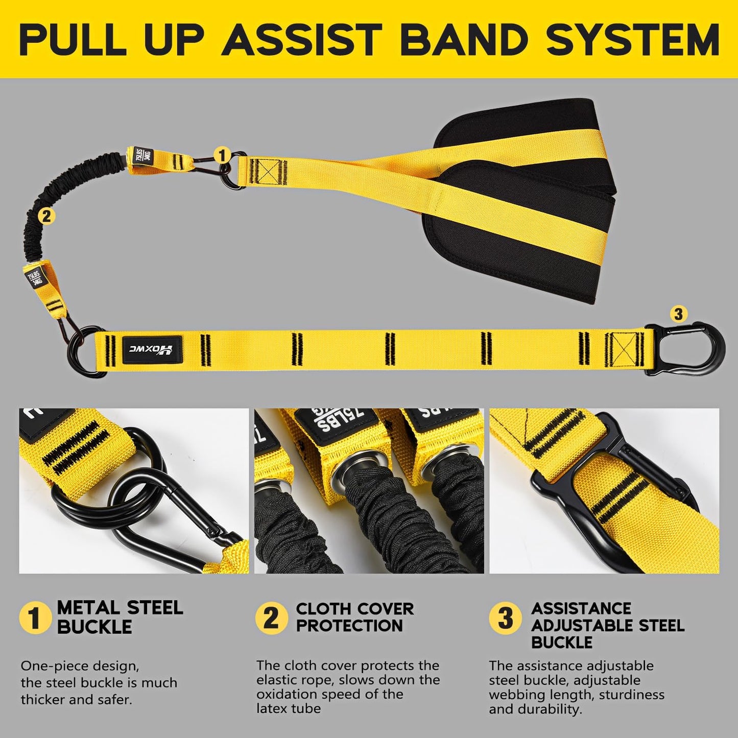 Pull Up Assist Bands with 3 Resistance Levels and Adjustable Comfort Foot Rest