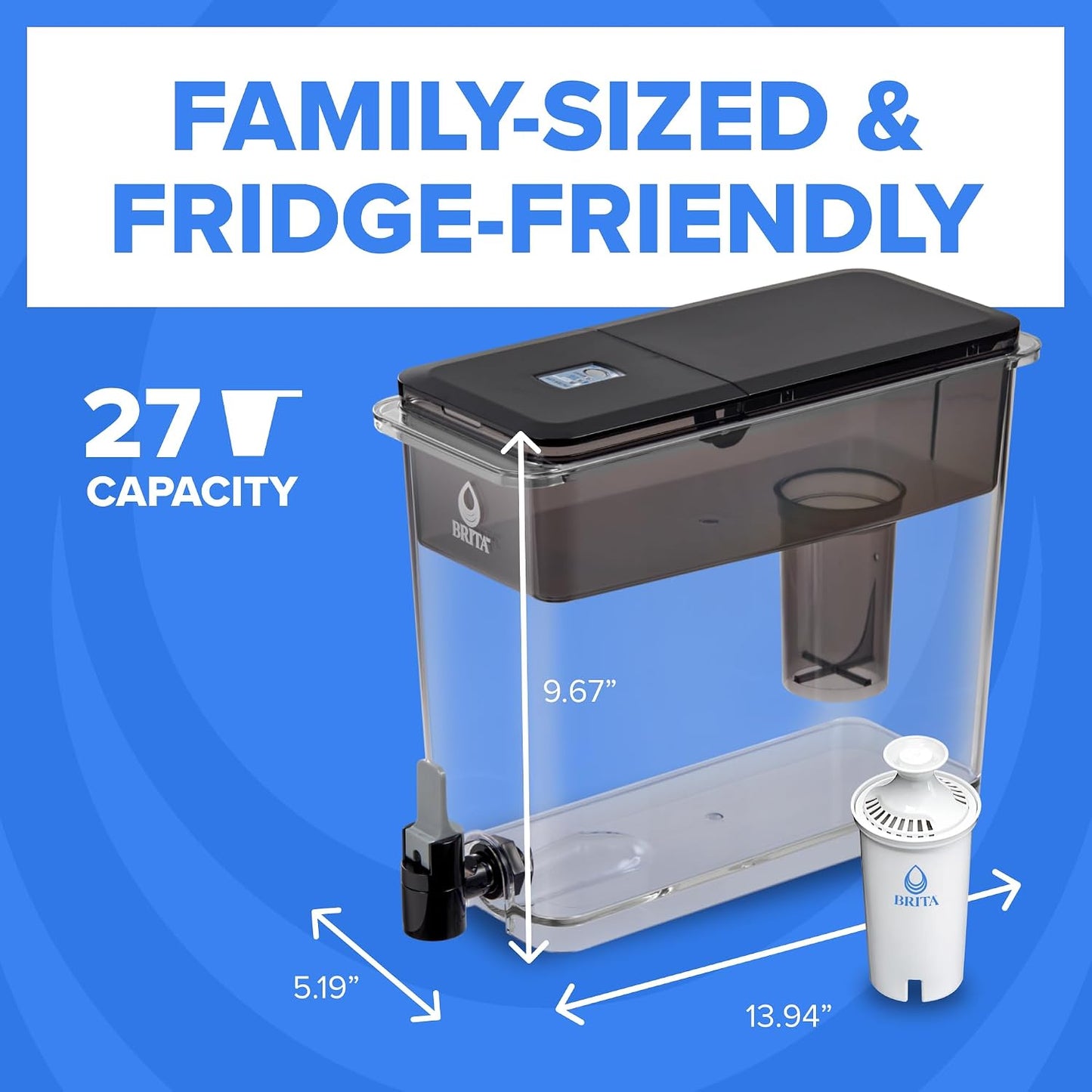 Brita UltraMax Large Water Dispenser with 1 BritaPlus Filter, 27 Cup capacity, Black (Package May Vary)
