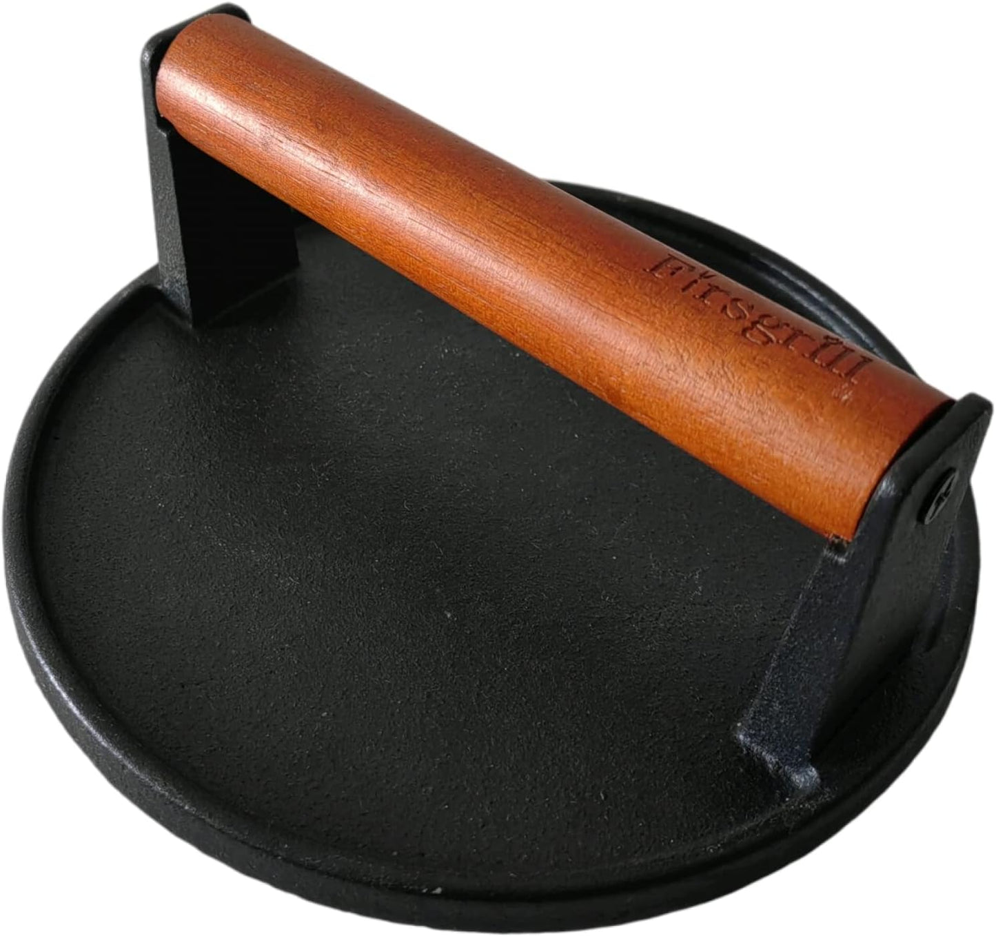 Firsgrill Burger Press 7.08" Round & 8.3”X4.3”Rectangle Heavy-Duty Cast Iron Smash Meat Steak with Wood Handle for Blackstone Camp Chef Pitboss Weber Treager Griddle (Round & Rectangle w Flat Bottom)