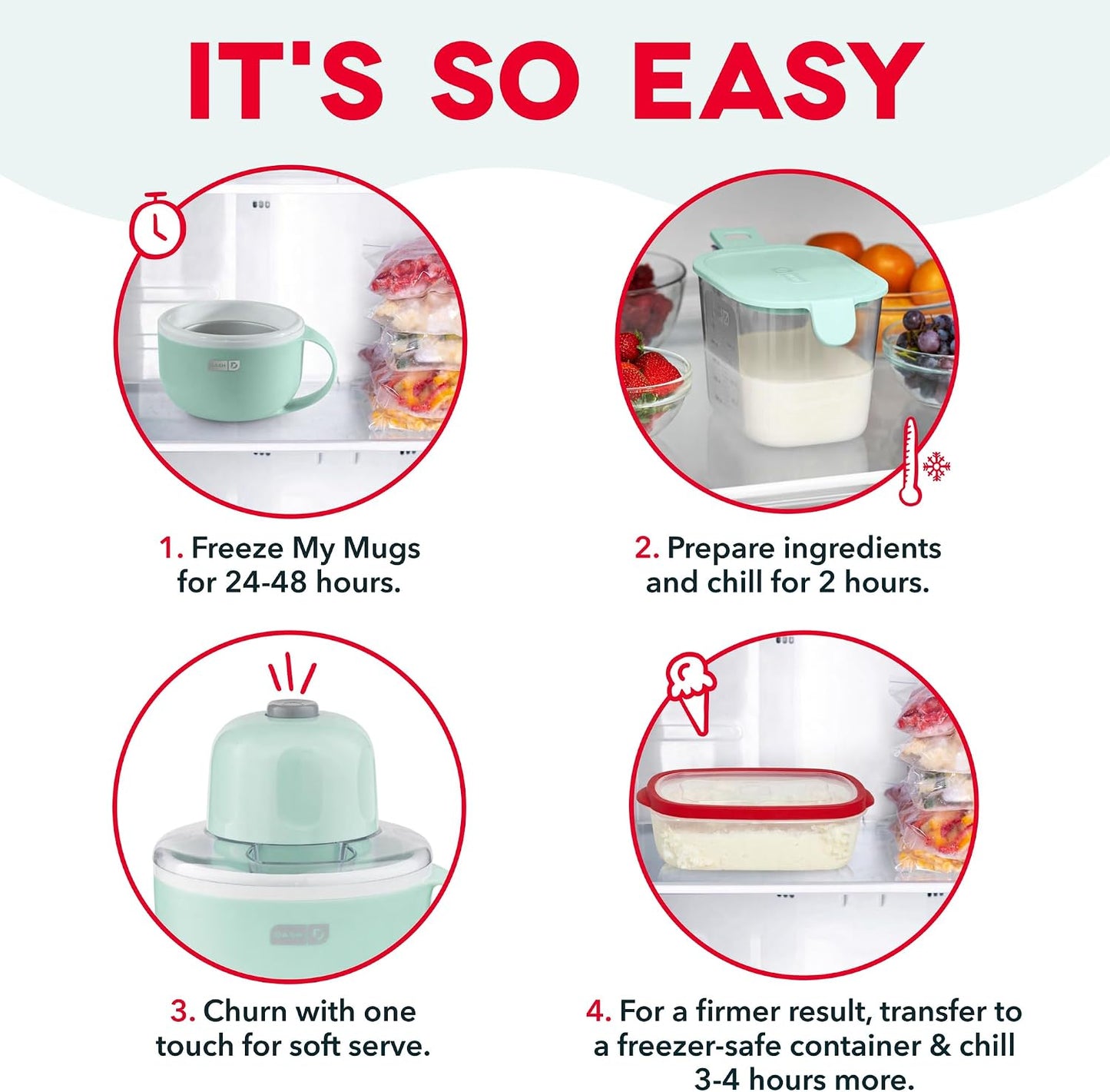 Dash My Mug Ice Cream Maker Bundle, 2 Half-Pint Freezer Mugs, Aqua | Electric Soft Serve Ice Cream Machine Set, Ingredient Chute, Single Serve Freezer Bowls, Countertop Frozen Treat Maker