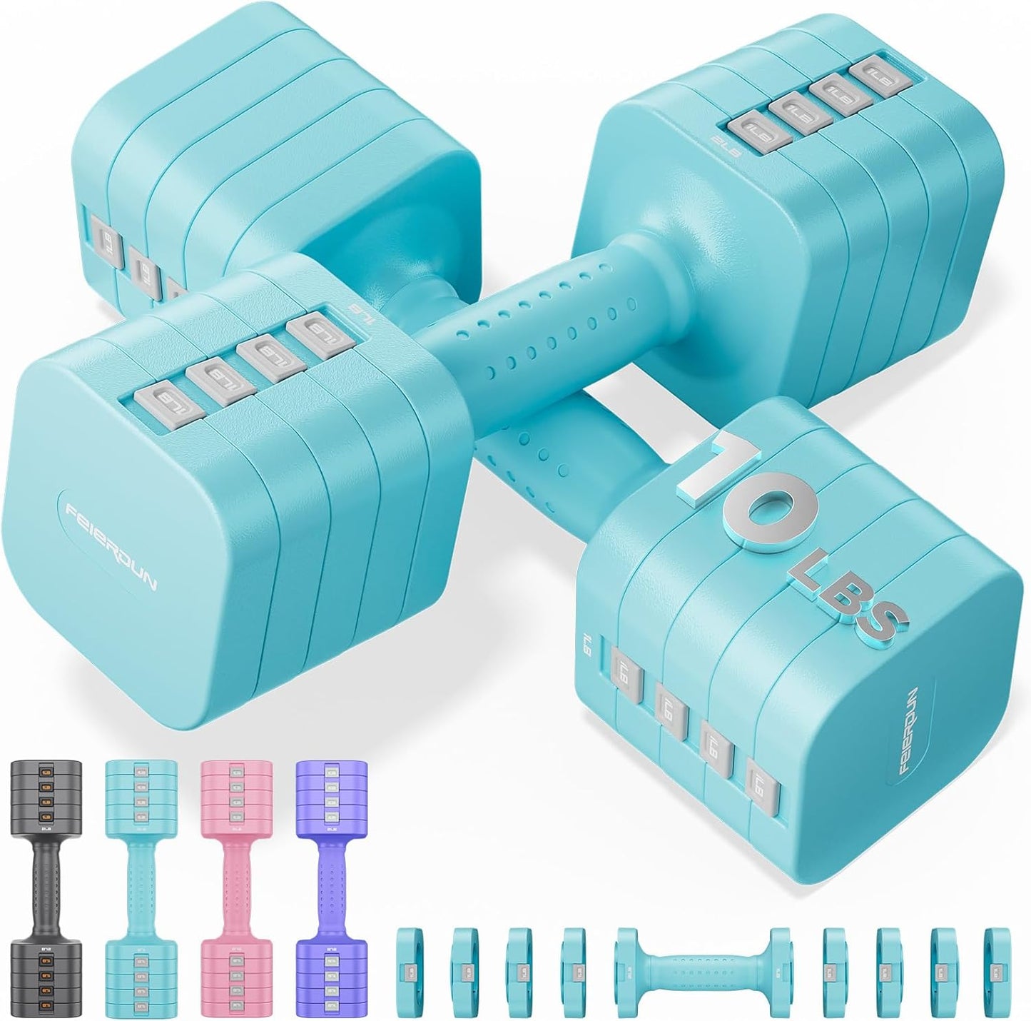 FEIERDUN DB3 Adjustable Dumbbell Set of 2, 5-in-1 Hand Weights for Women and Men