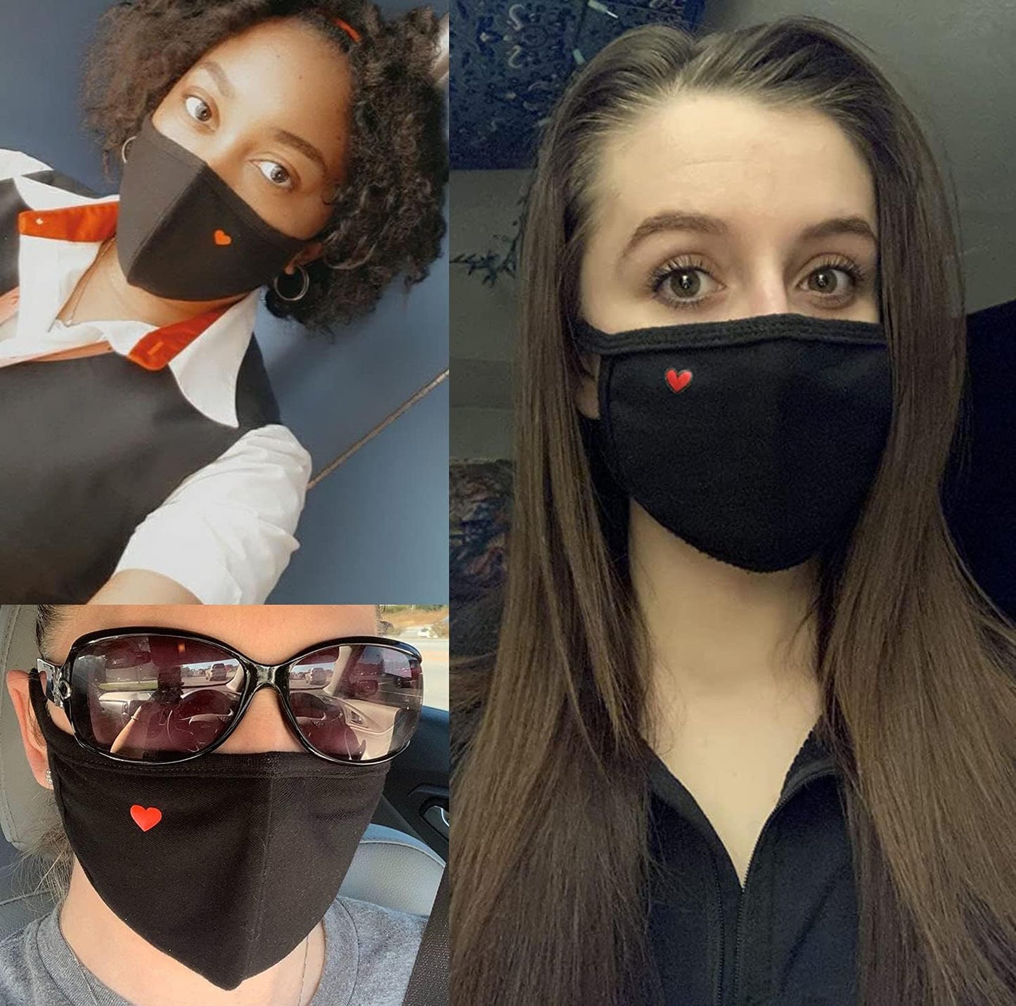 Comfso Cotton Cloth Heart Face Masks with Adjustable Nose Bridge