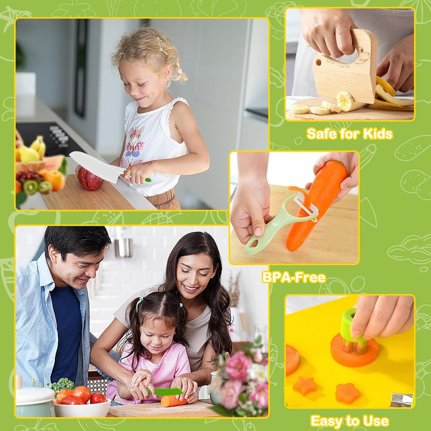 15PCS Montessori Kitchen Toys for Toddlers: Stocking Stuffers for Kids | Kids Safe Cooking Sets Real Knife Set for Real Cooking - Easter Basket Stuffers Christmas Birthday Gifts for Boy Girl