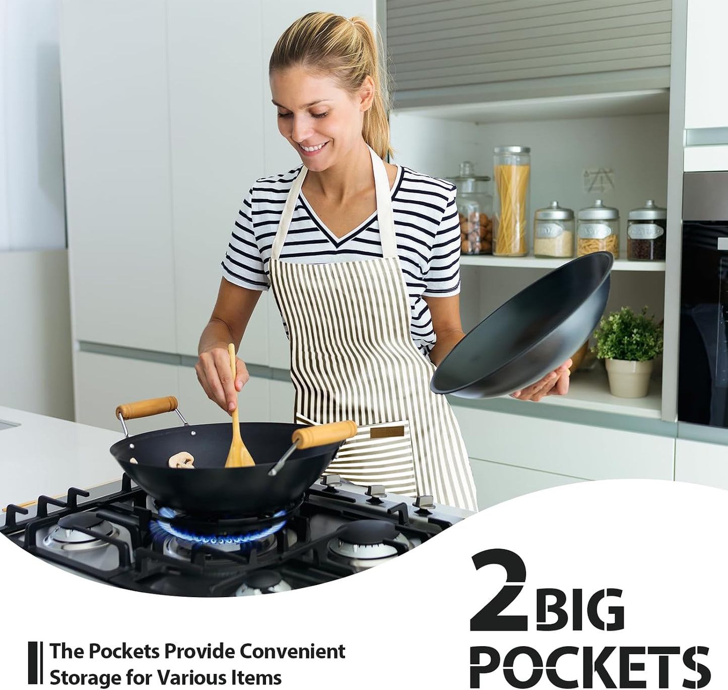 VALOME 2 Pack Kitchen Aprons with Pockets, Cooking Chef Apron for Men Women | Adjustable Neck Strap, Unisex Bib Soft Aprons, Cotton-Blend, for Grilling Cooking Gardening Baking