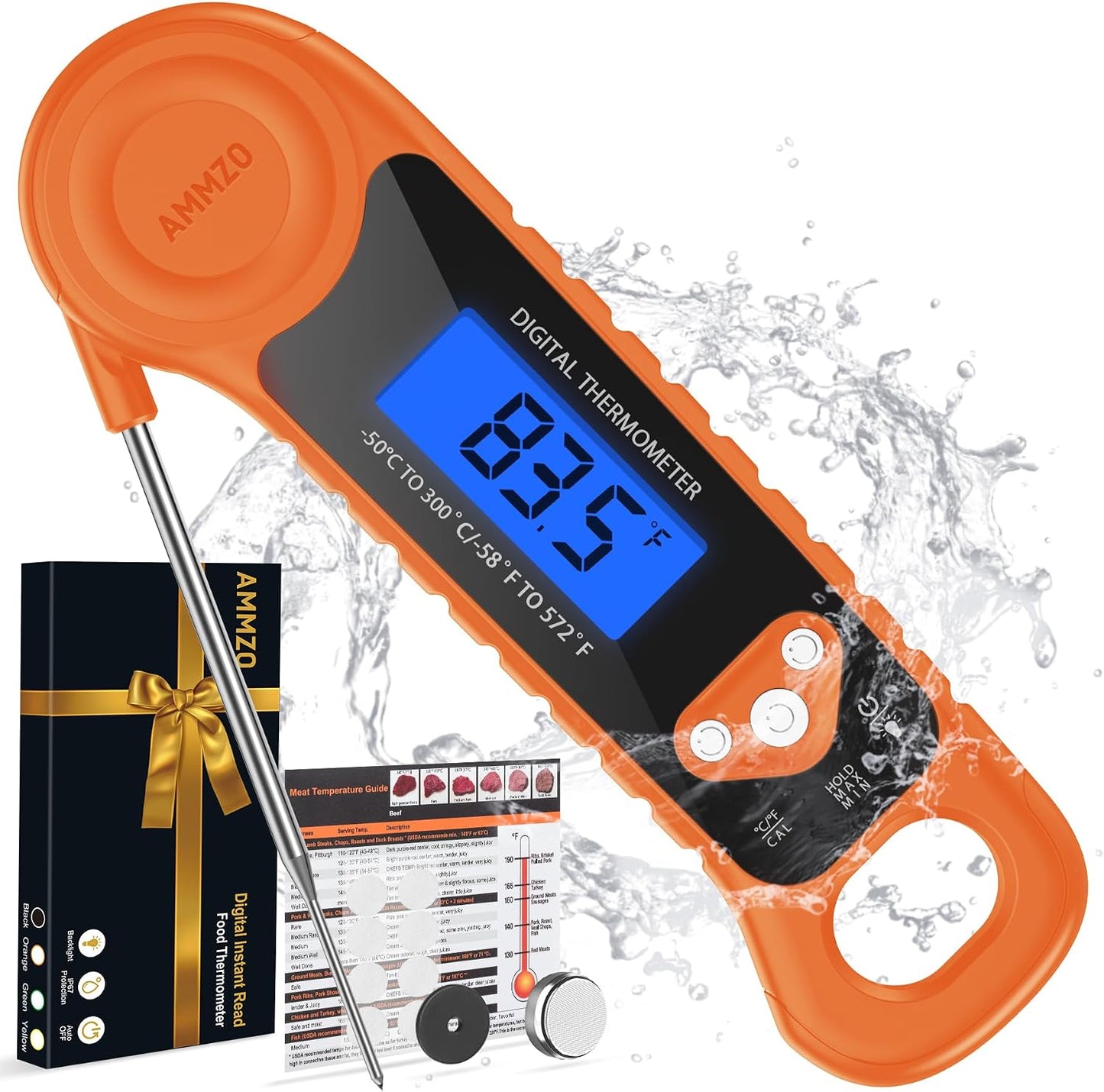 AMMZO Meat Thermometer Digital, Instant Read Food Thermometer for Cooking, Grilling, Baking, Frying & Candy Making, Essentials Kitchen Gadgets Accessory, Gifts for Men Women Dad Mom Birthday