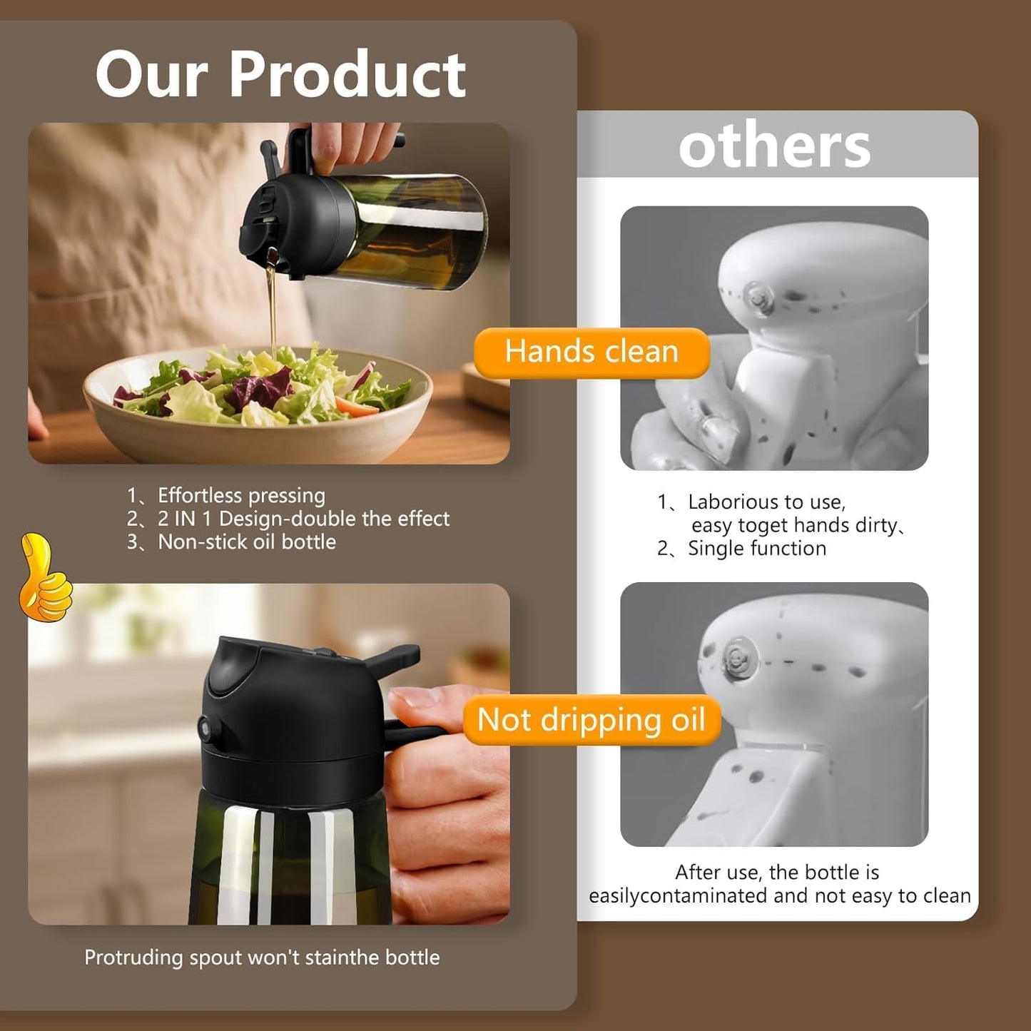 SWEET VIEW Olive Oil Sprayer for Cooking 16oz/470ml | Glass Light-Proof Oil Pourer for Kitchen with Stickers for Air Fryer, Cooking, Salad, BBQ with Stickers
