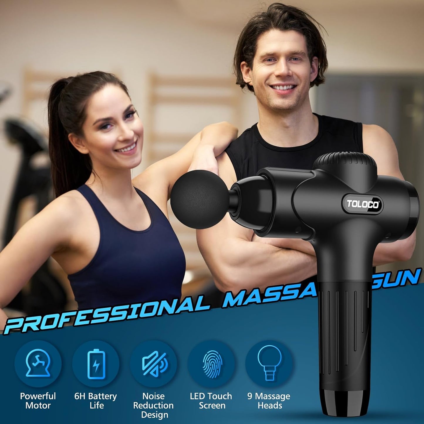 TOLOCO Deep Tissue Percussion Massage Gun with 10 Heads, Super Quiet Portable Electric Massager