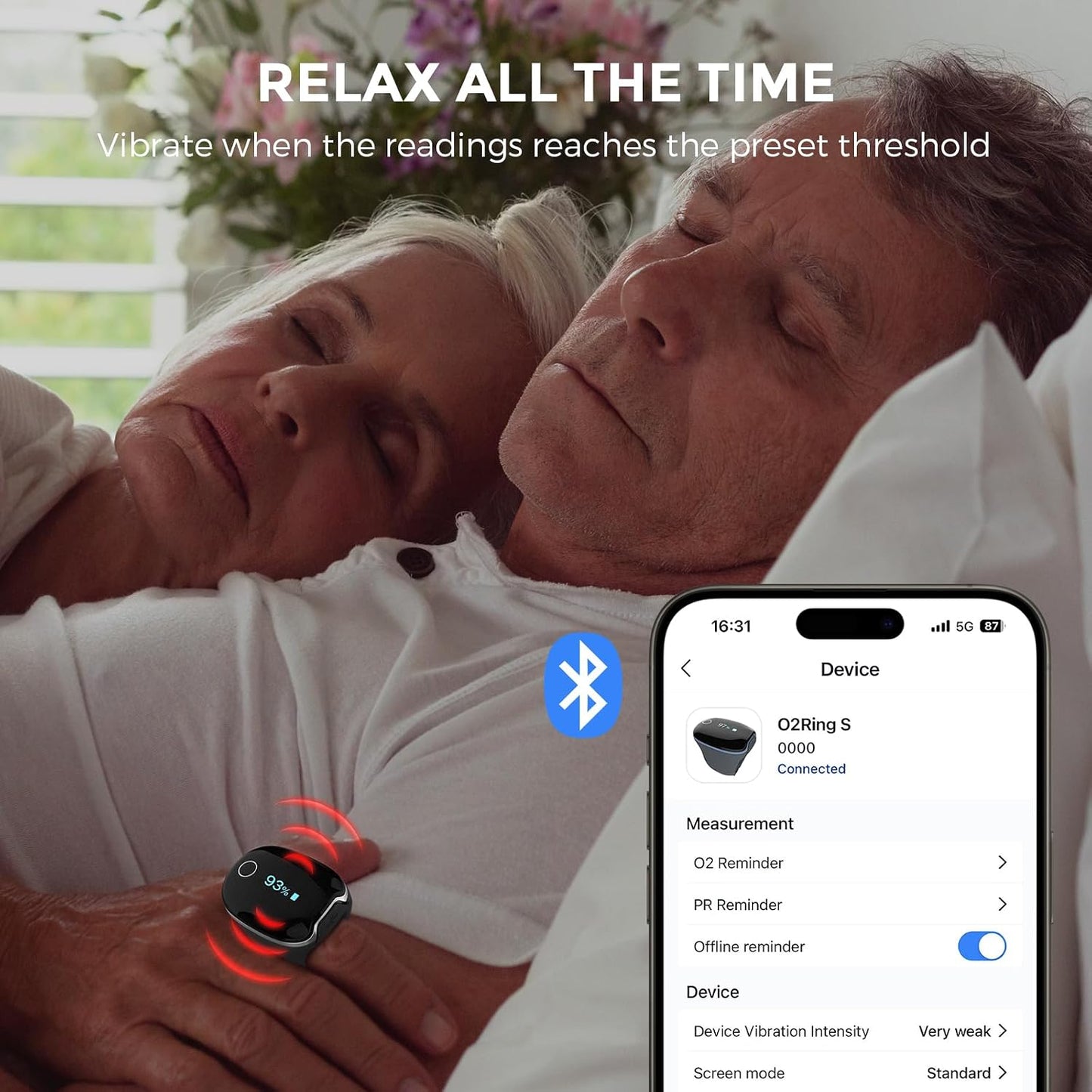 Wellue O2Ring-S Oxygen Monitor with Bluetooth Pulse Oximeter