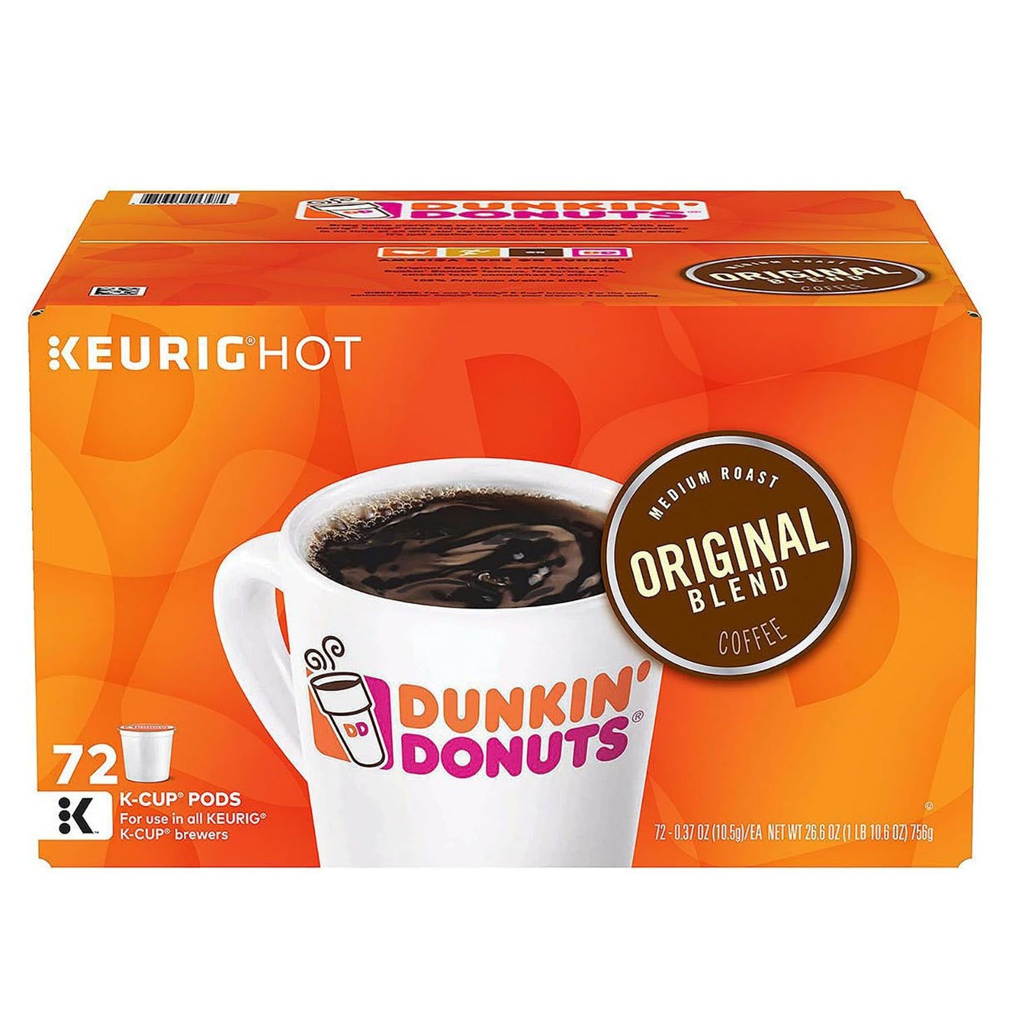 Dunkin' Single-Serve Coffee K-Cup Dark Roast Carton of 4 Boxes of 22