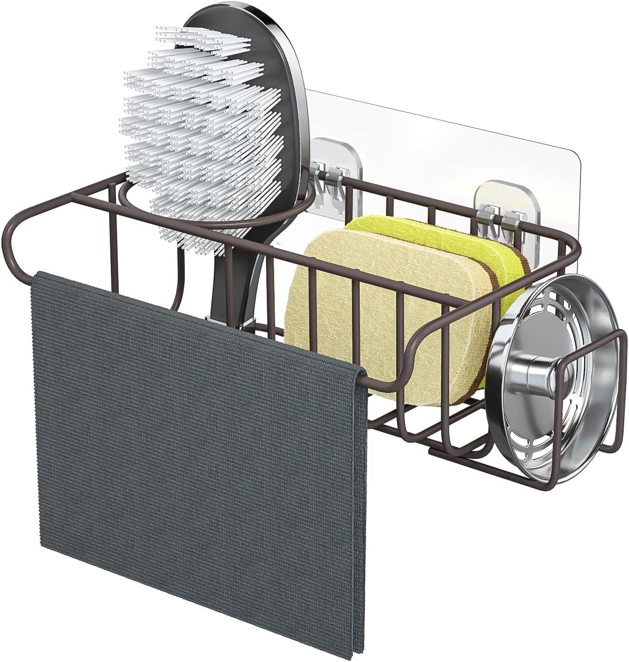HapiRm 4 in 1 Sink Caddy Sponge Holder, SUS304 Stainless Steel Kitchen Brush Holder and Dish Cloth Hanger, Kitchen Organizers and Storage Essentials - Silver