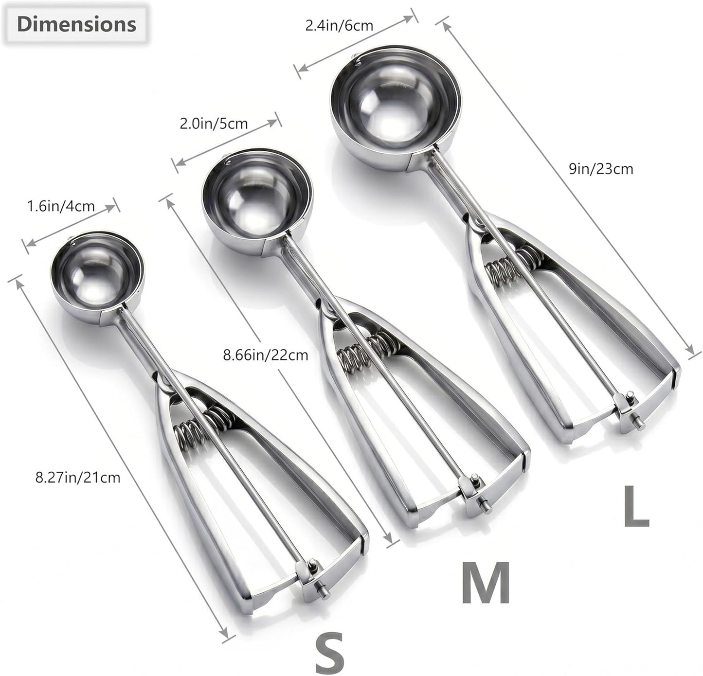 Ice Cream Scoop, 3Pcs Cookie Scoop Set, Stainless Steel Ice Cream Scooper with Trigger Release, Large/Medium/Small Cookie Scooper for Baking, Cookie Scoops for Baking Set of 3 with Cookie Dough Scoop…