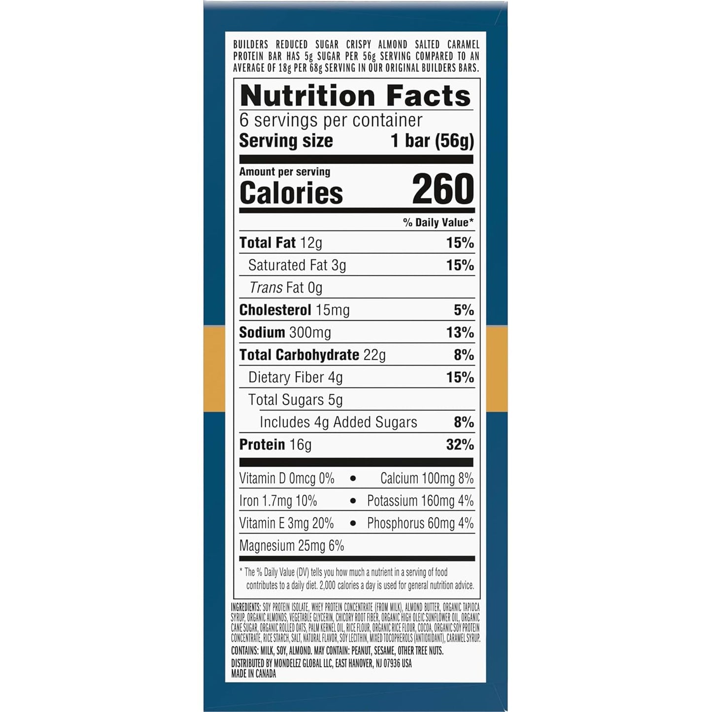 CLIF BUILDERS Protein Bars - Crispy Almond Salted Caramel - 16g Protein - Gluten Free - 6 Pack