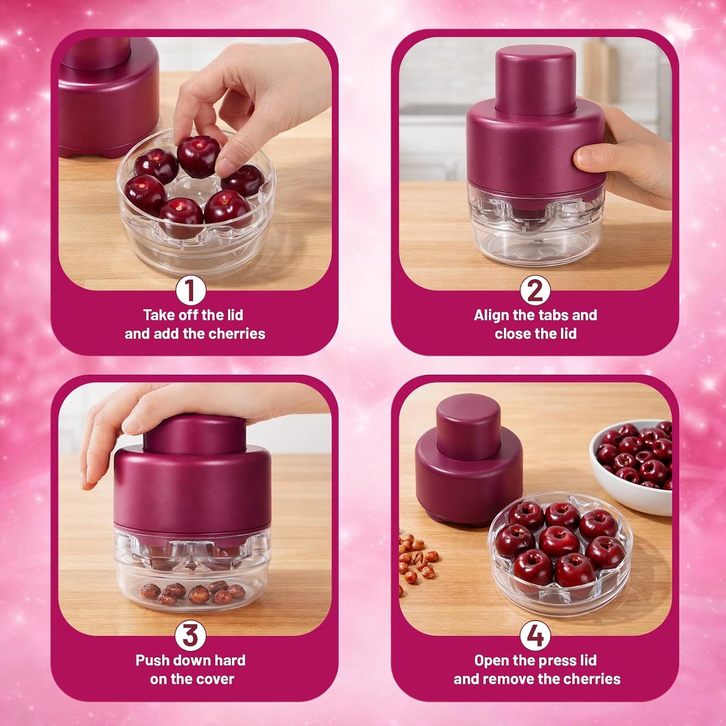 7 in 1 Cherry Pitter Tool for Multiple Cherries Seed Remover Quick and Effortless Removal Suitable for kitchen, Save Time & Space for Making Cherry Jam