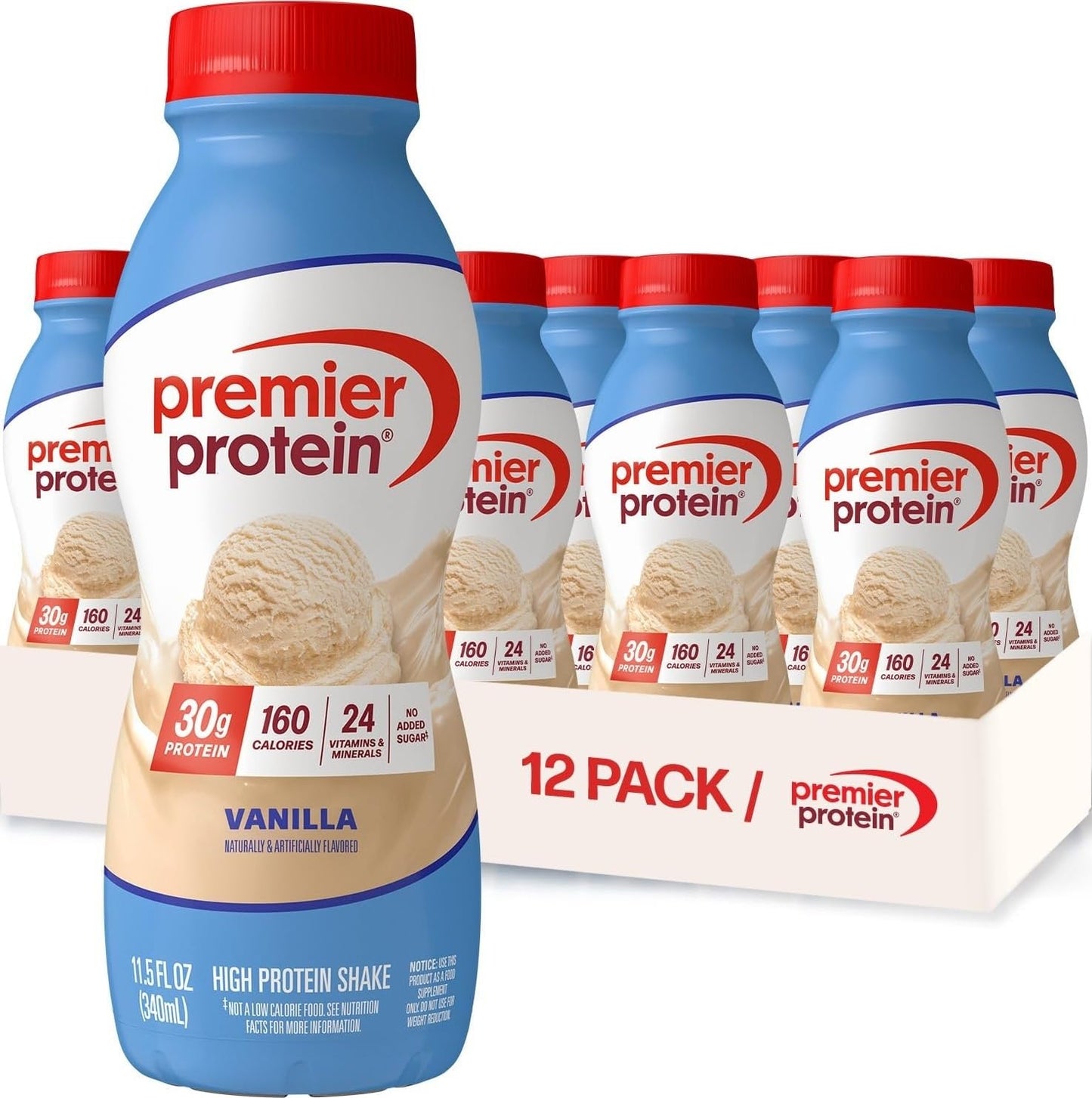 Premier Protein Shake, Chocolate Peanut Butter, 30g Protein, No Added Sugar, 24 Vitamins & Minerals to Support Immune Health, 11.5 fl oz, 12 Pack