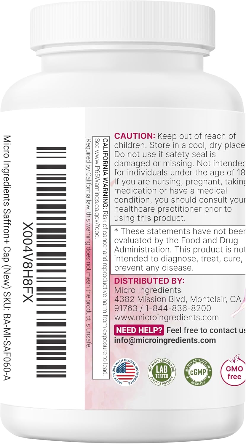 Micro Ingredients Saffron+ Advanced Supplements, 60 Veggie Capsules