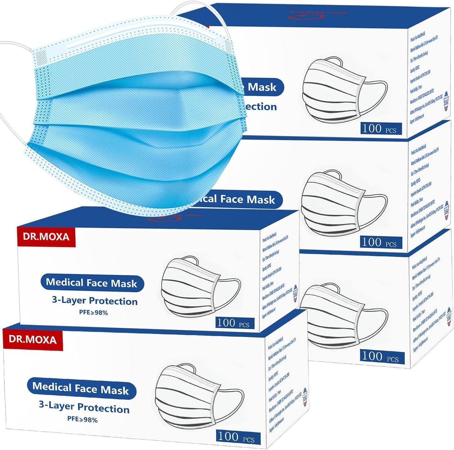 100 Pack Disposable Face Masks ASTM Level 2 Medical Grade 3 Ply Protection